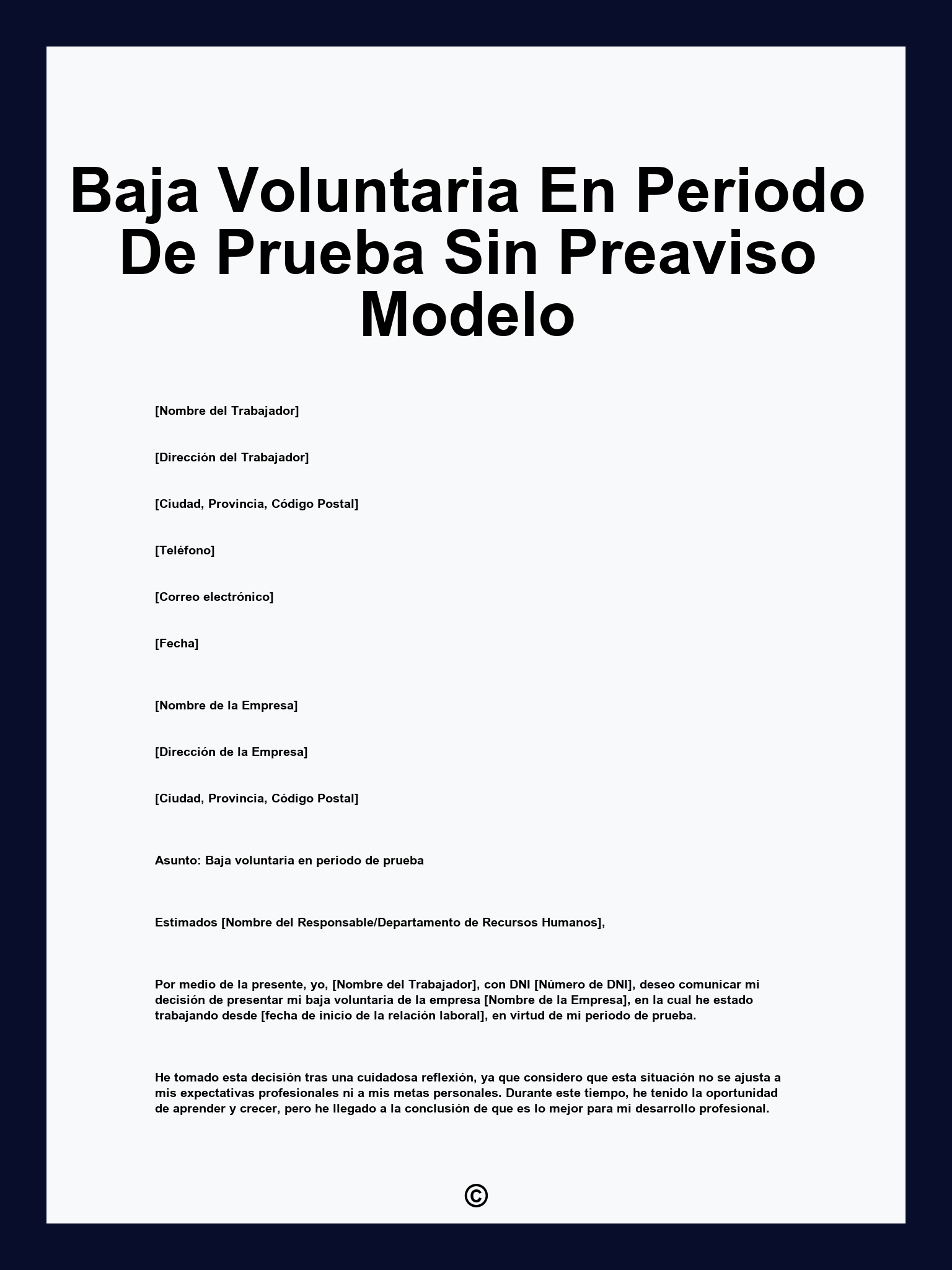 Baja Voluntaria En Periodo De Prueba Sin Preaviso Modelo