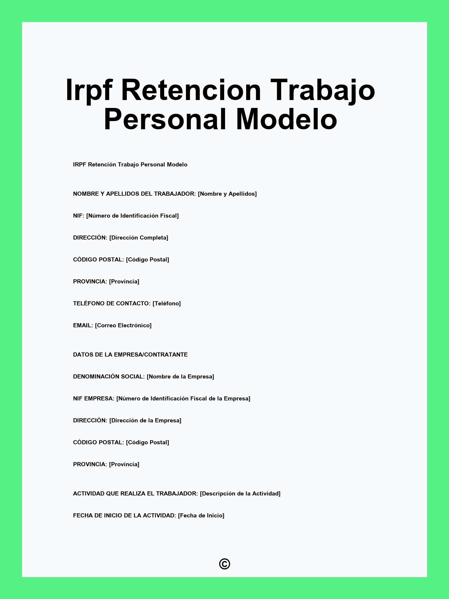 Irpf Retencion Trabajo Personal Modelo
