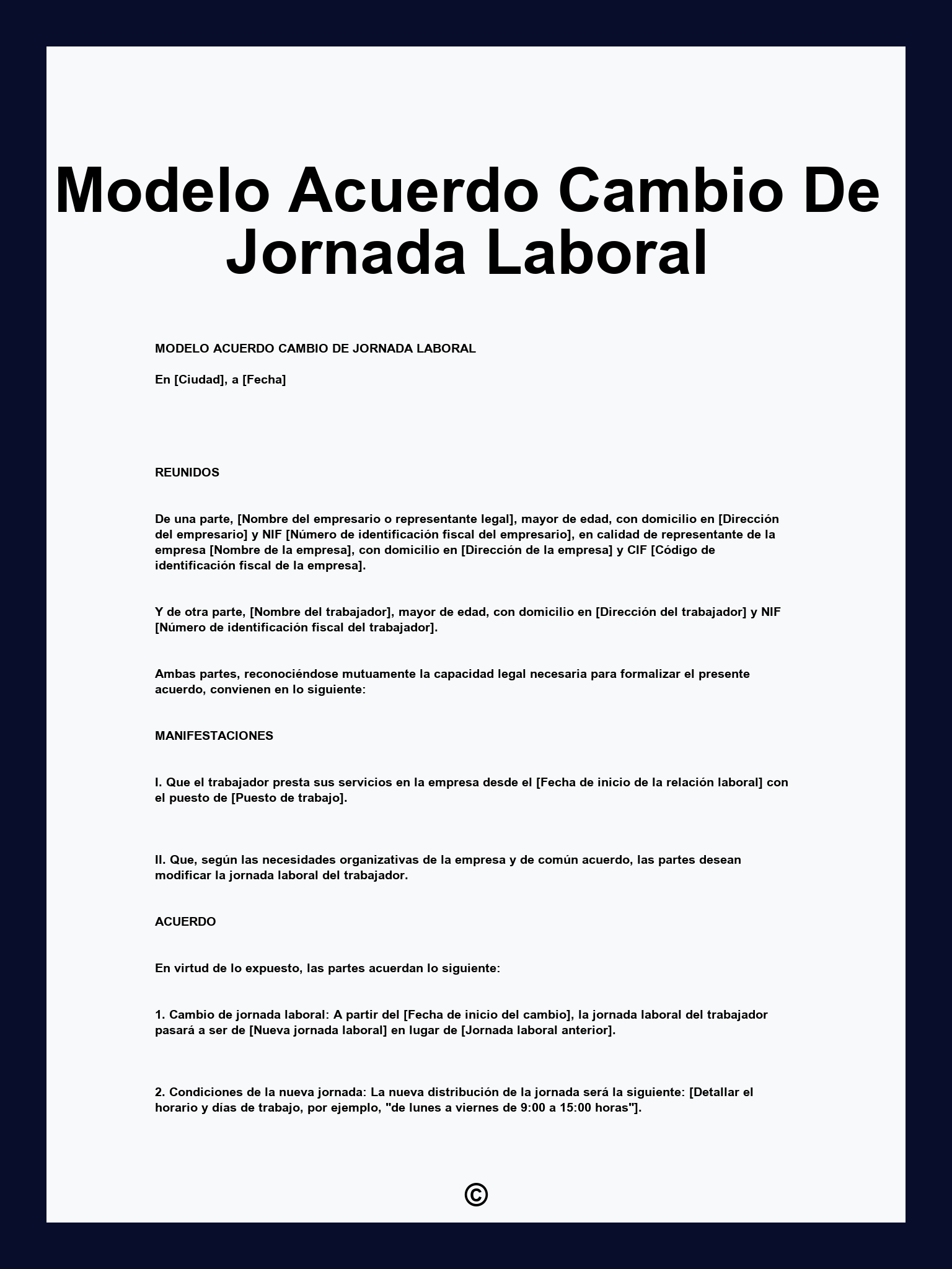 Modelo Acuerdo Cambio De Jornada Laboral