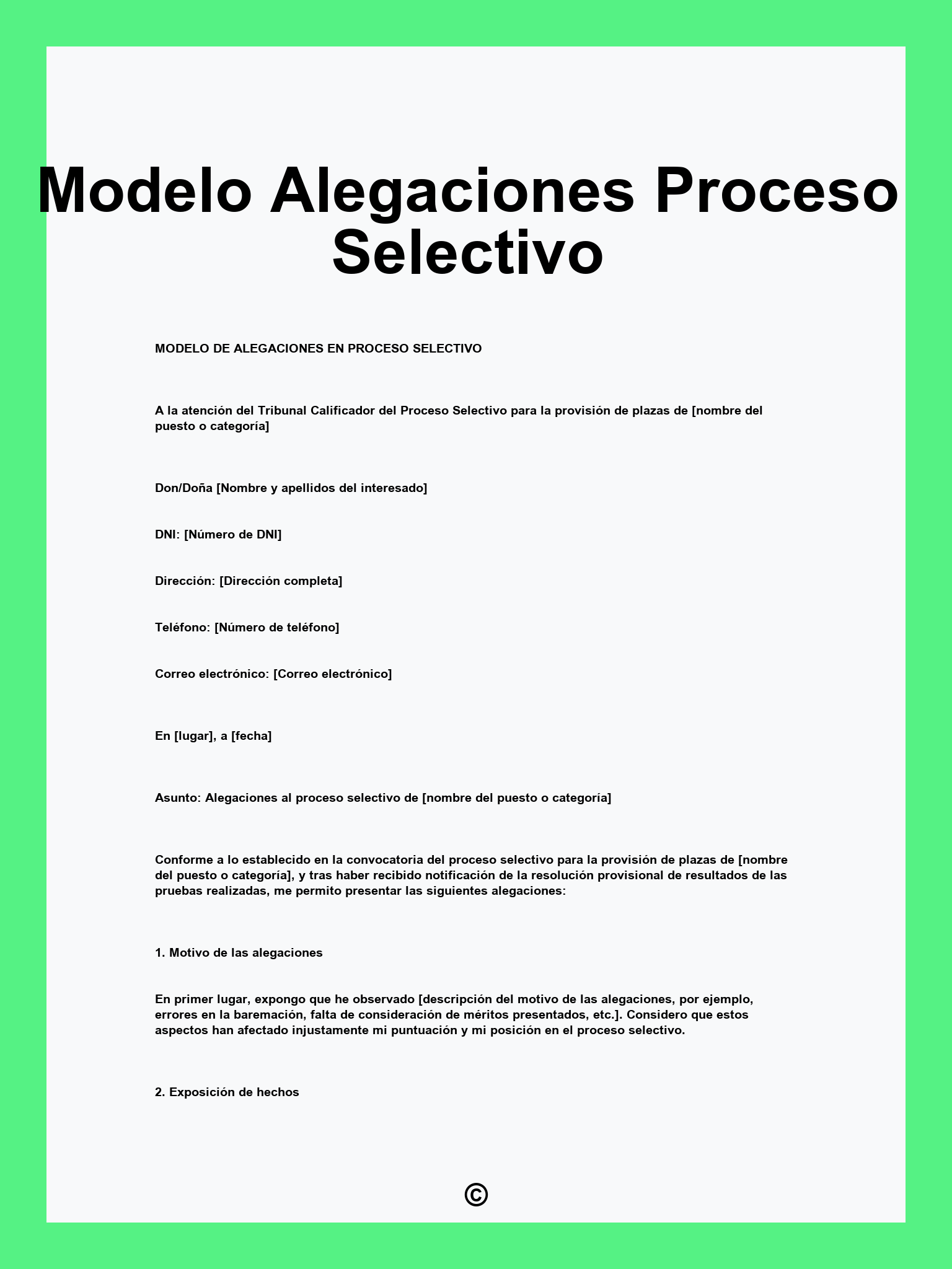 Modelo Alegaciones Proceso Selectivo