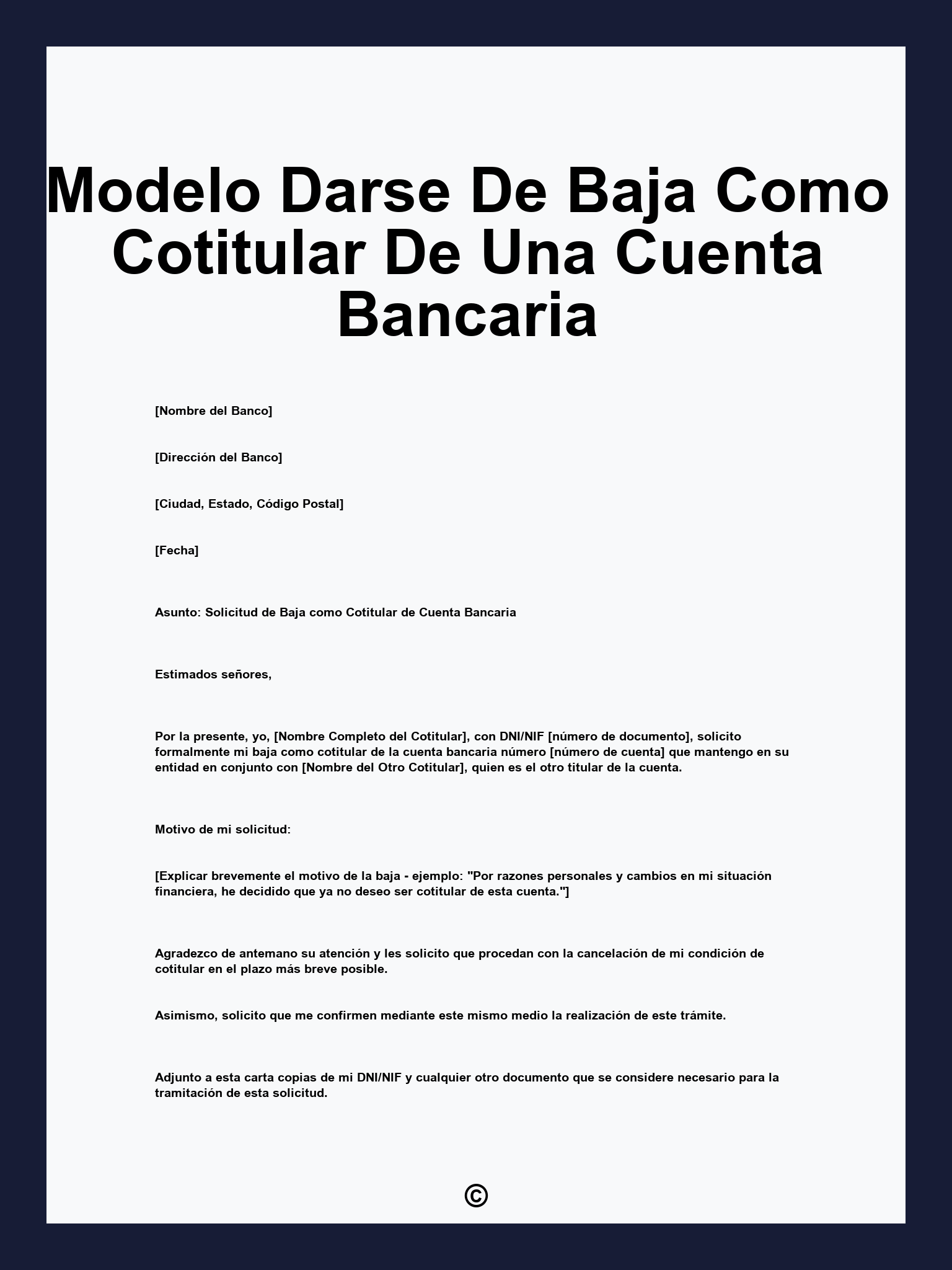 Modelo Darse De Baja Como Cotitular De Una Cuenta Bancaria
