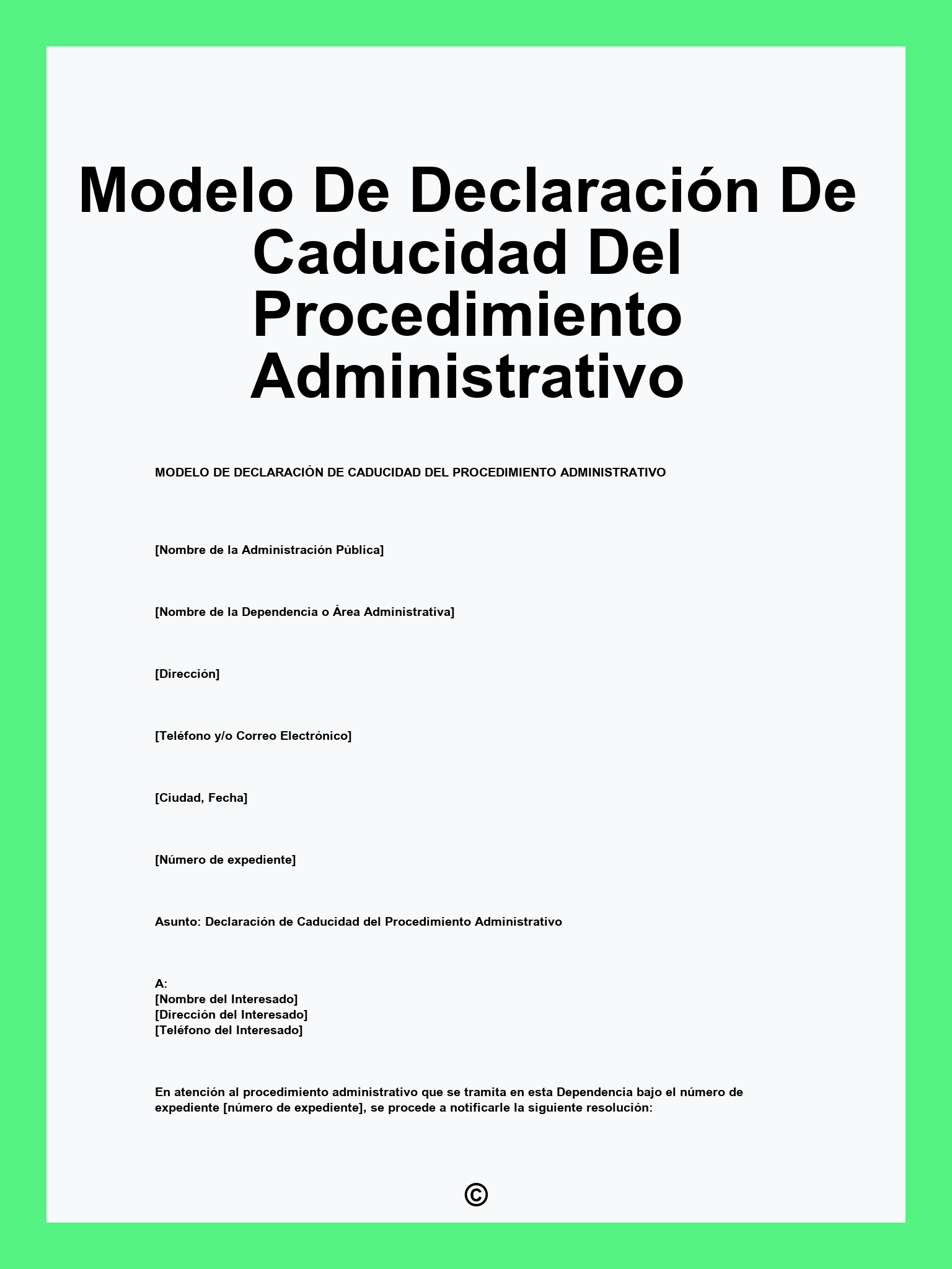Modelo De Declaración De Caducidad Del Procedimiento Administrativo