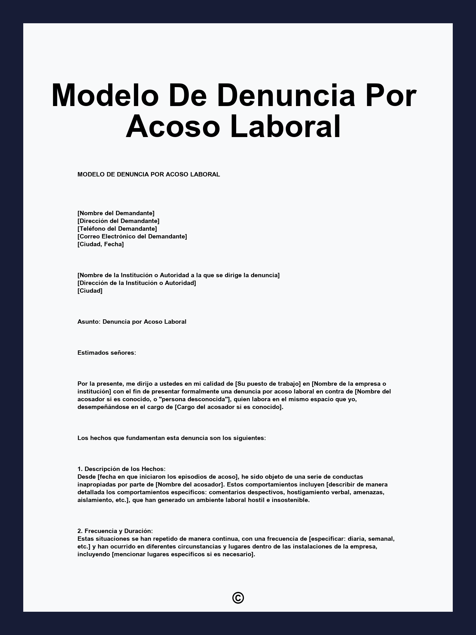 Modelo De Denuncia Por Acoso Laboral