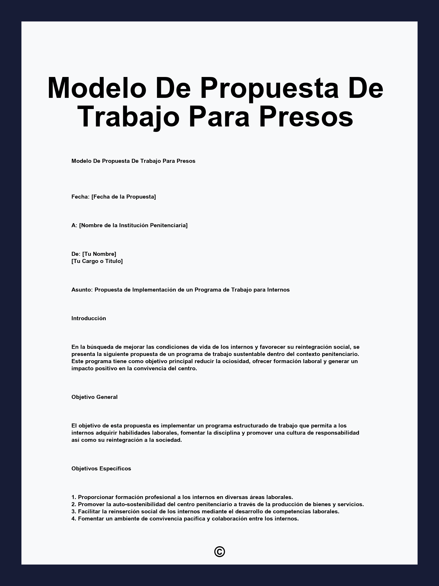 Modelo De Propuesta De Trabajo Para Presos