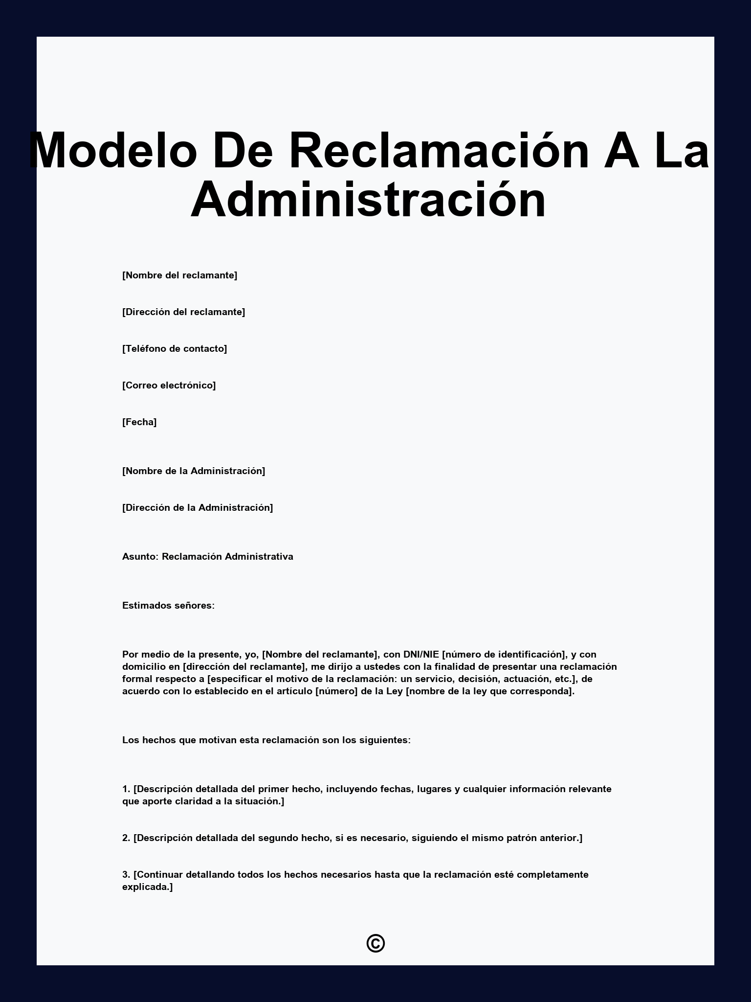 Modelo De Reclamación A La Administración