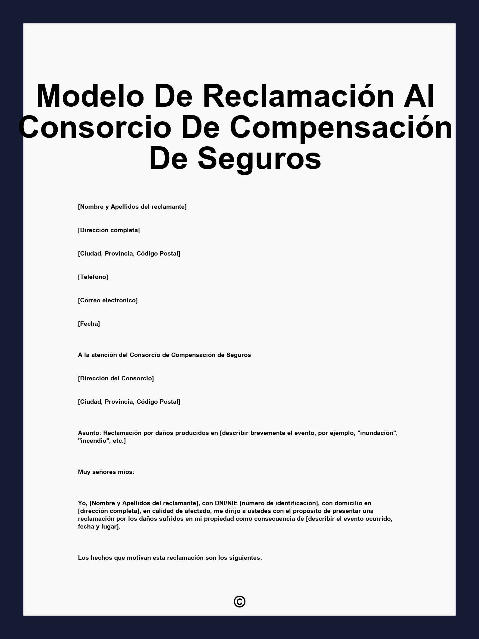 Modelo De Reclamación Al Consorcio De Compensación De Seguros