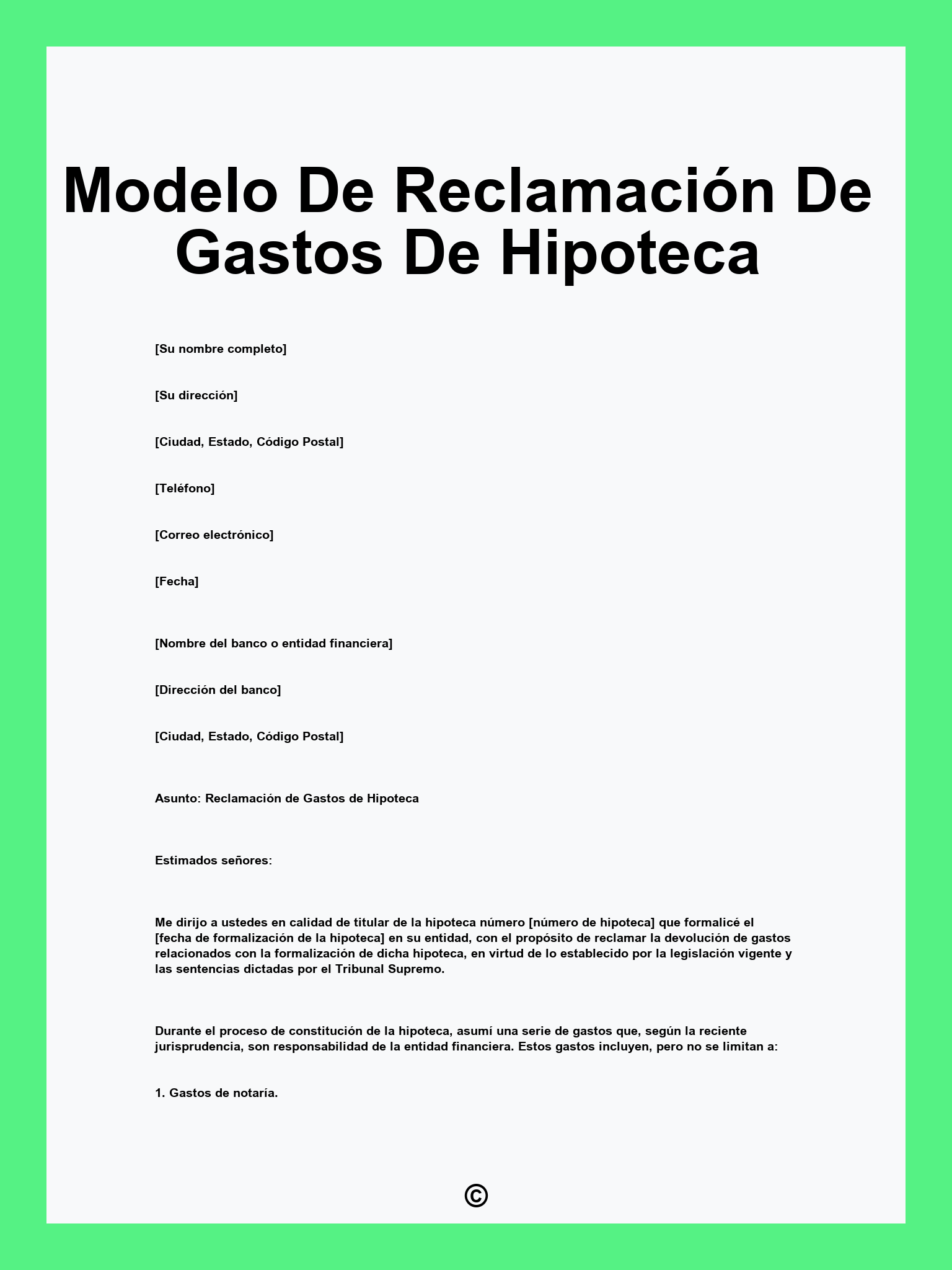 Modelo De Reclamación De Gastos De Hipoteca