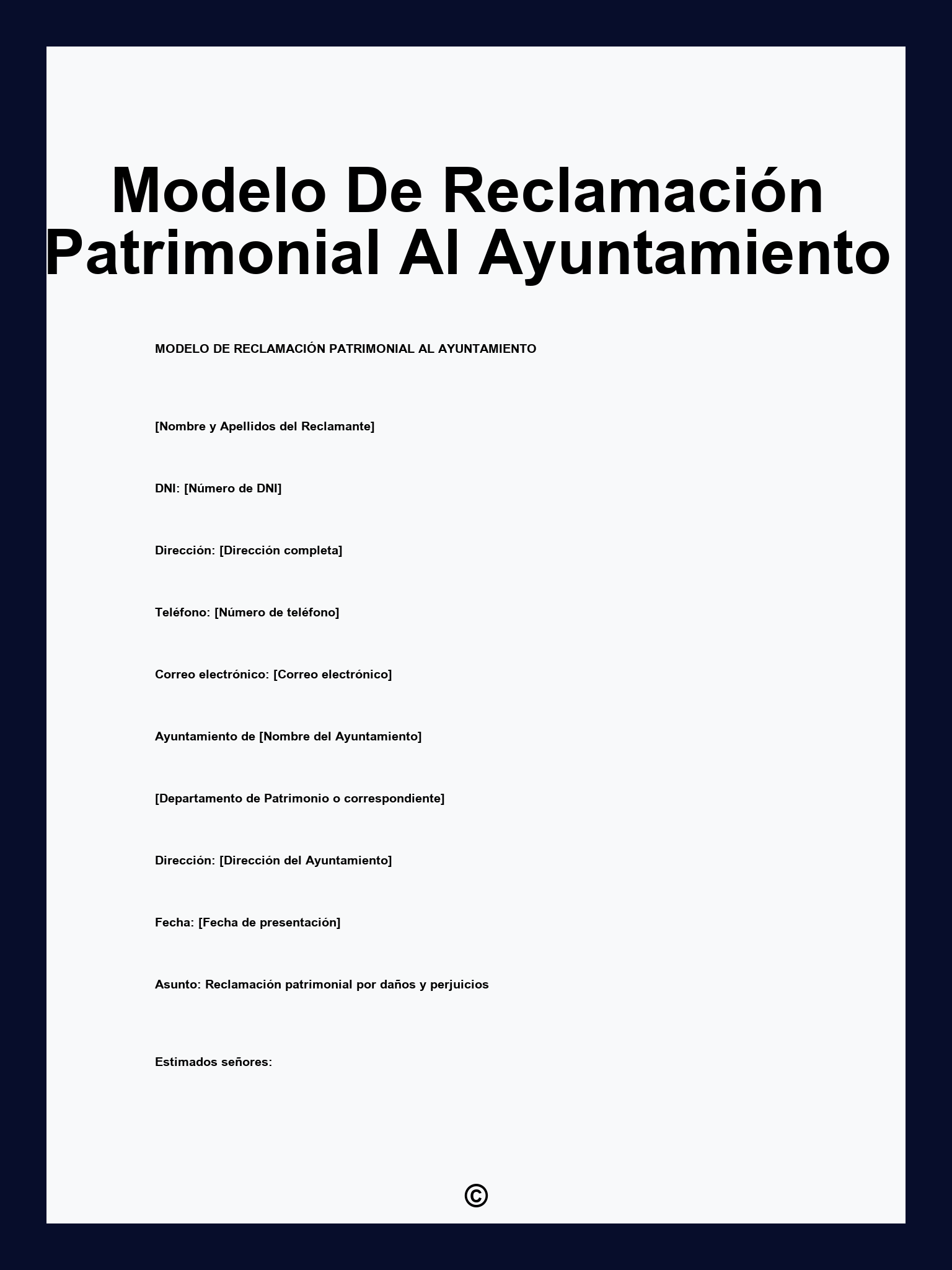 Modelo De Reclamación Patrimonial Al Ayuntamiento