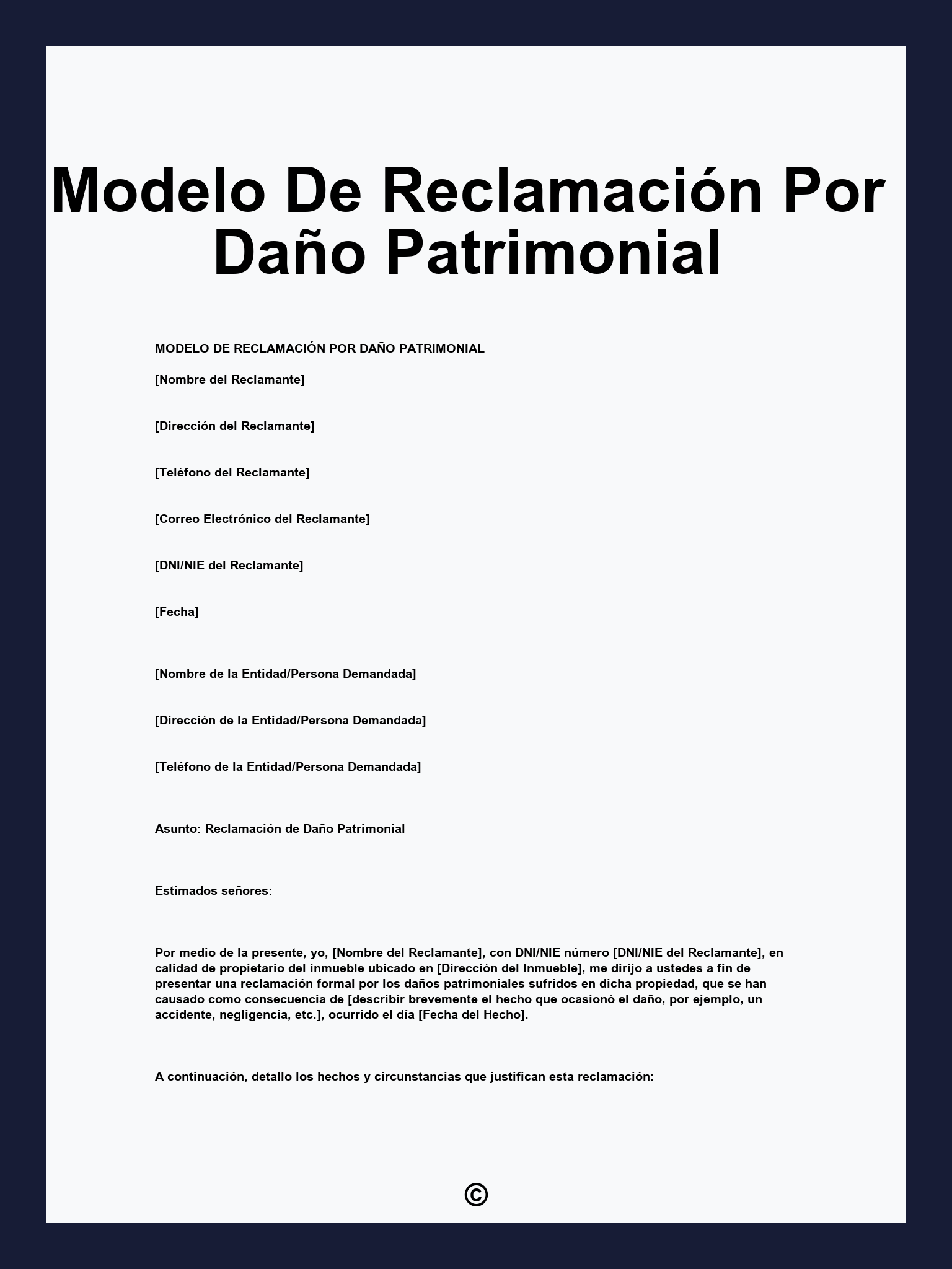 Modelo De Reclamación Por Daño Patrimonial