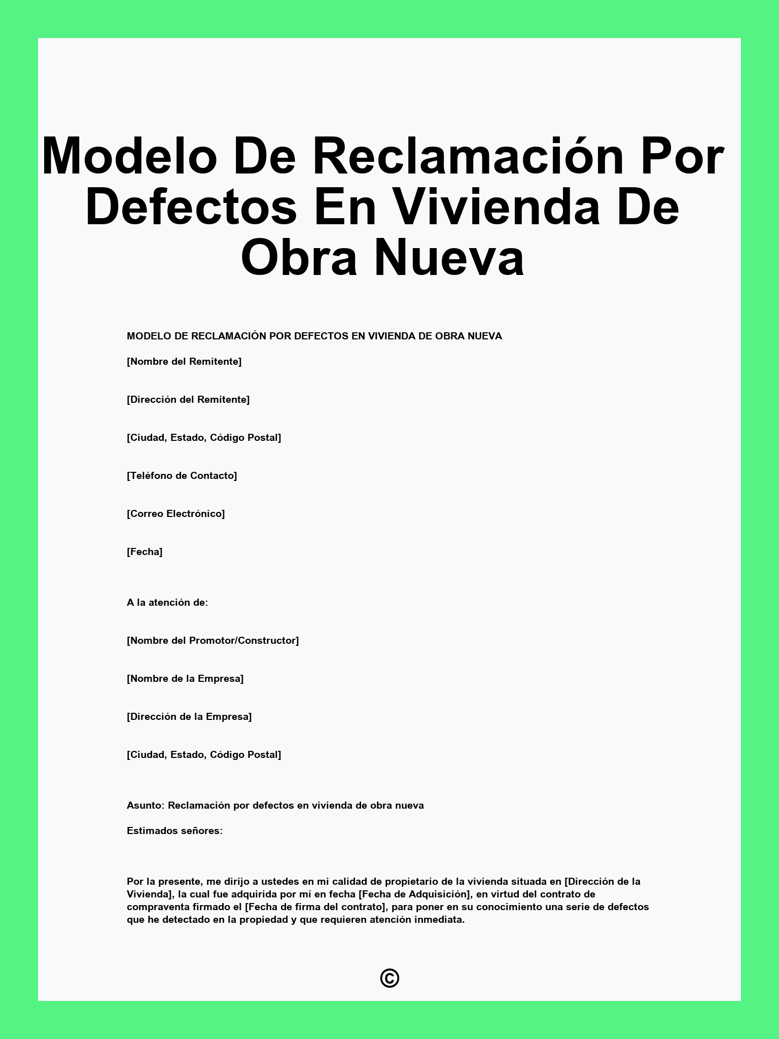 Modelo De Reclamación Por Defectos En Vivienda De Obra Nueva