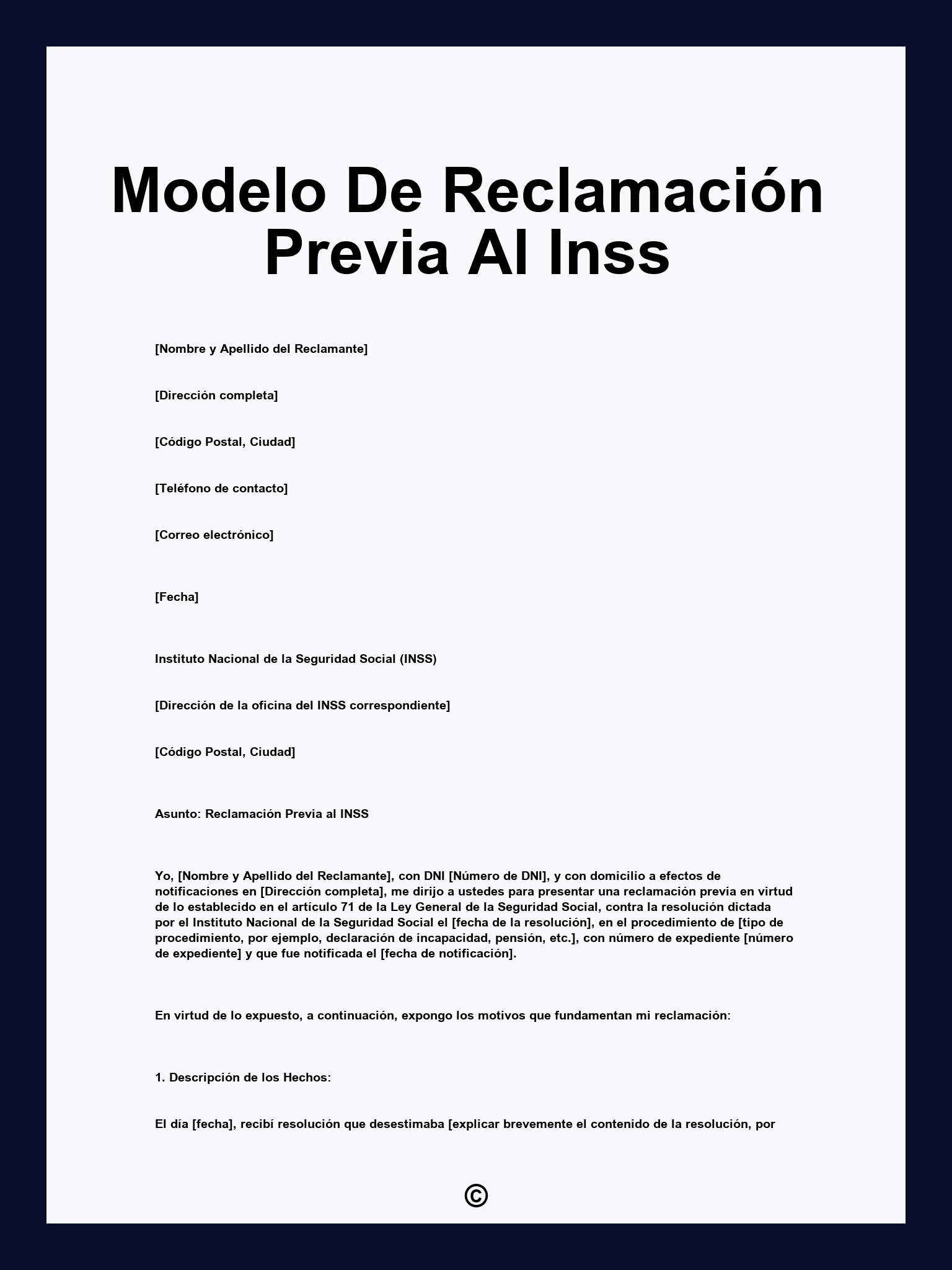 Modelo De Reclamación Previa Al Inss