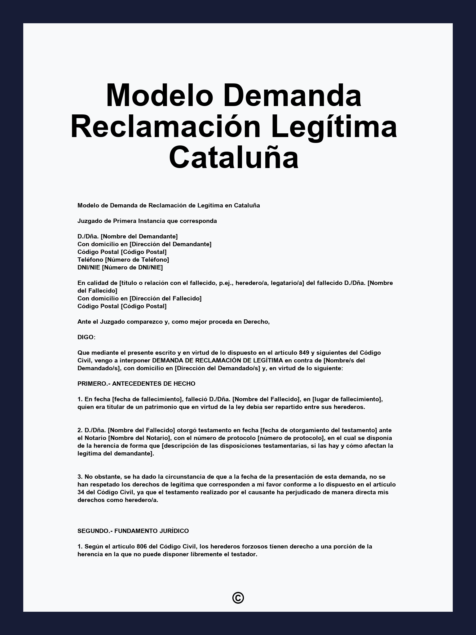 Modelo Demanda Reclamación Legítima Cataluña