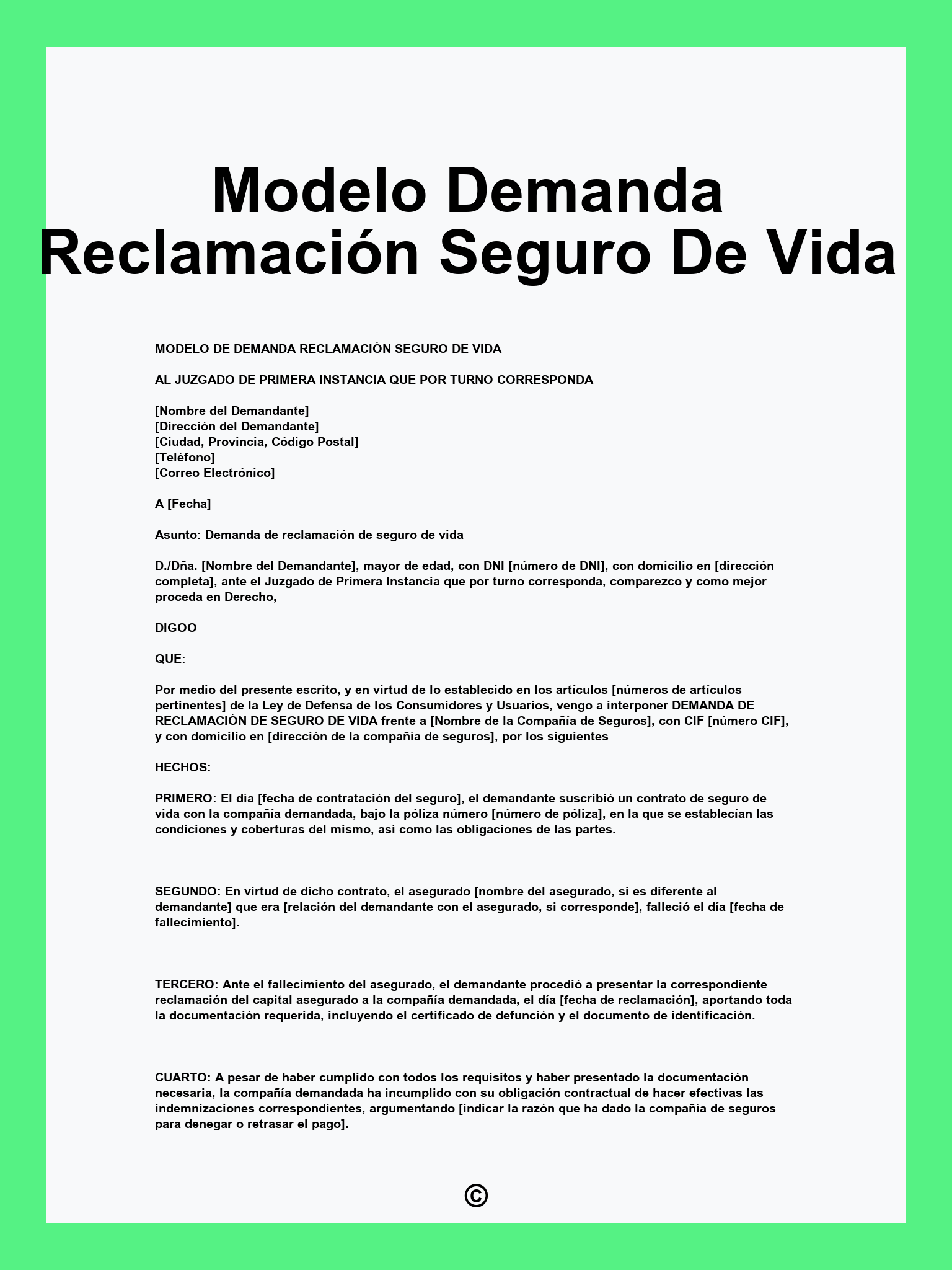 Modelo Demanda Reclamación Seguro De Vida