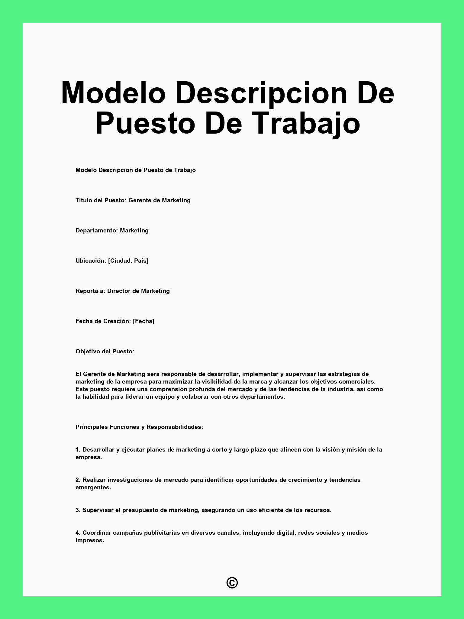 Modelo Descripcion De Puesto De Trabajo