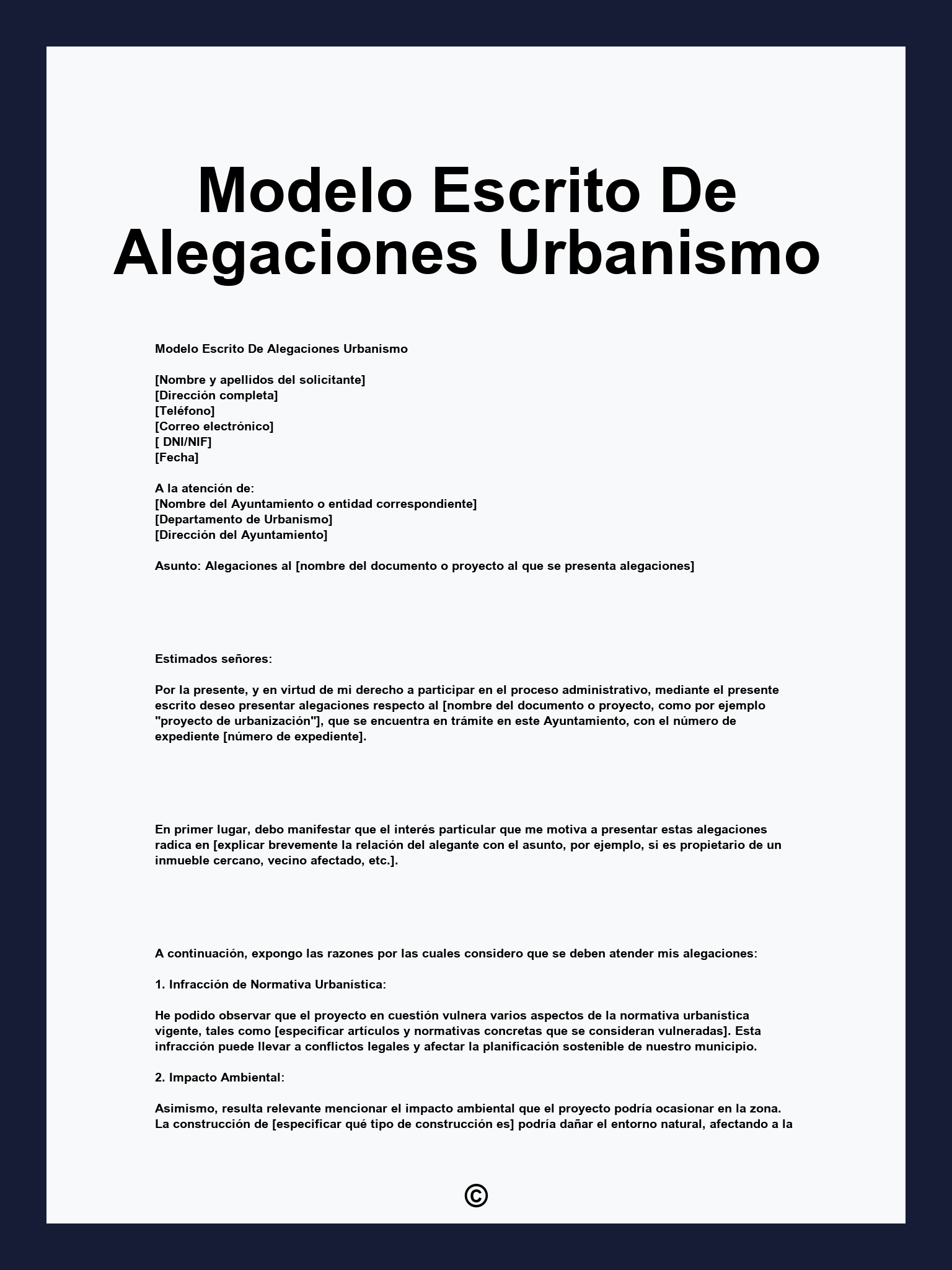 Modelo Escrito De Alegaciones Urbanismo