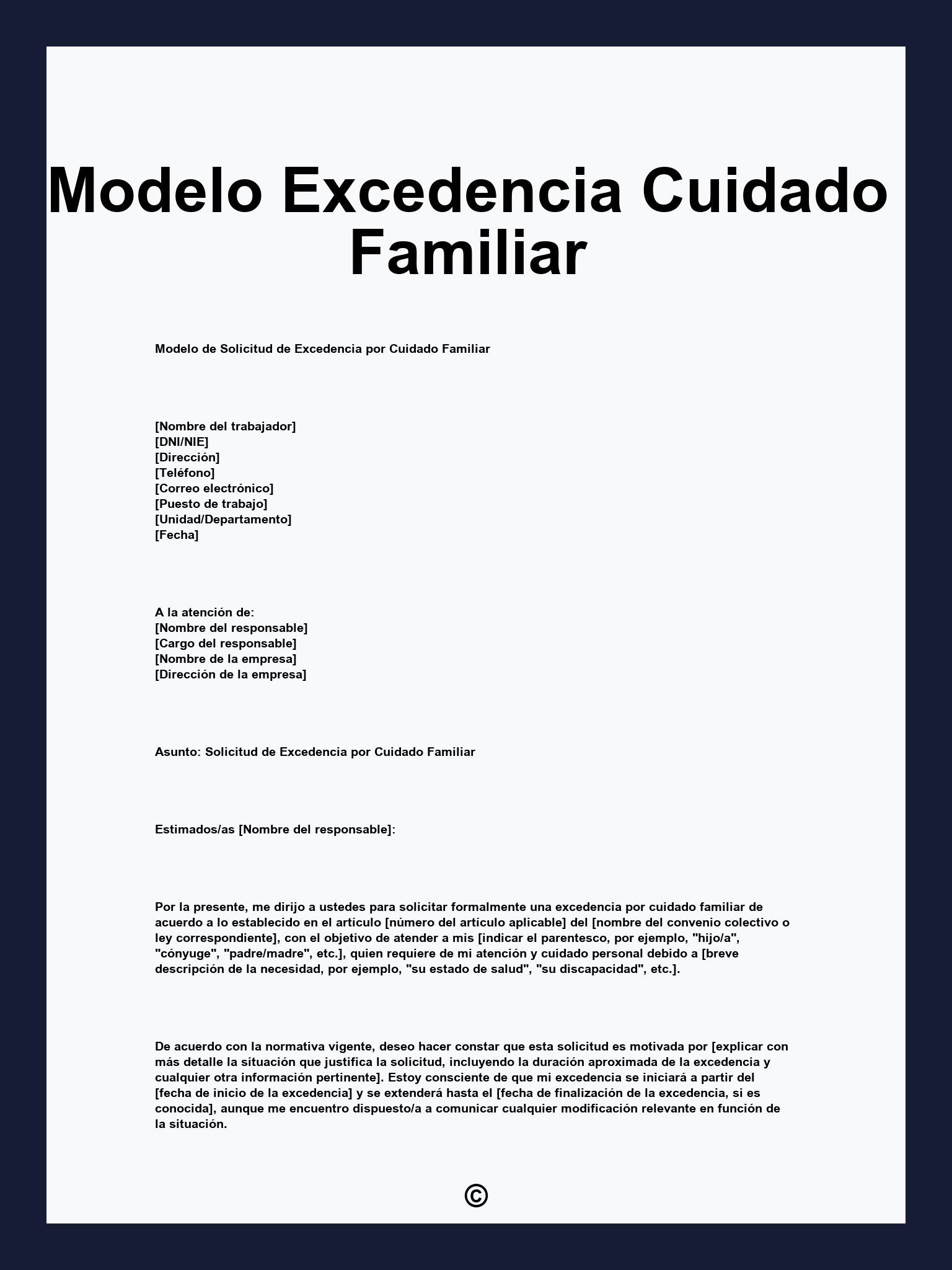 Modelo Excedencia Cuidado Familiar