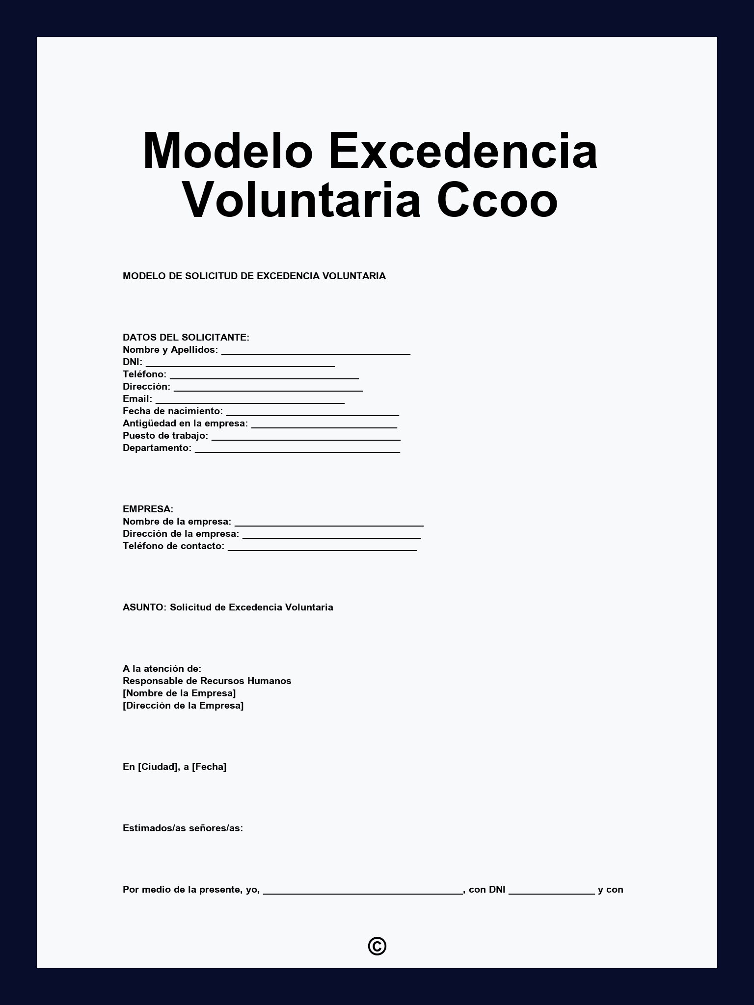 Modelo Excedencia Voluntaria Ccoo