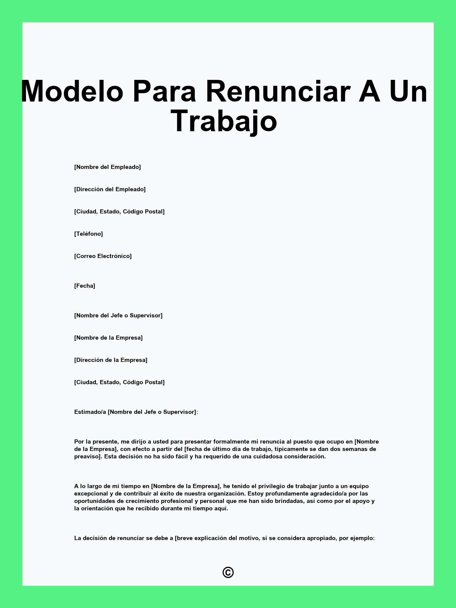 Modelo Para Renunciar A Un Trabajo