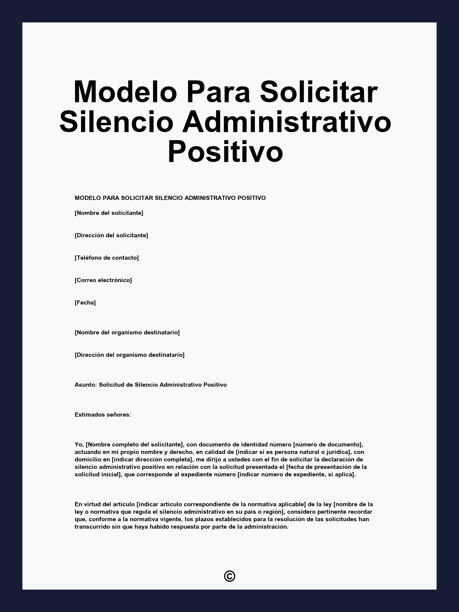 Modelo Para Solicitar Silencio Administrativo Positivo
