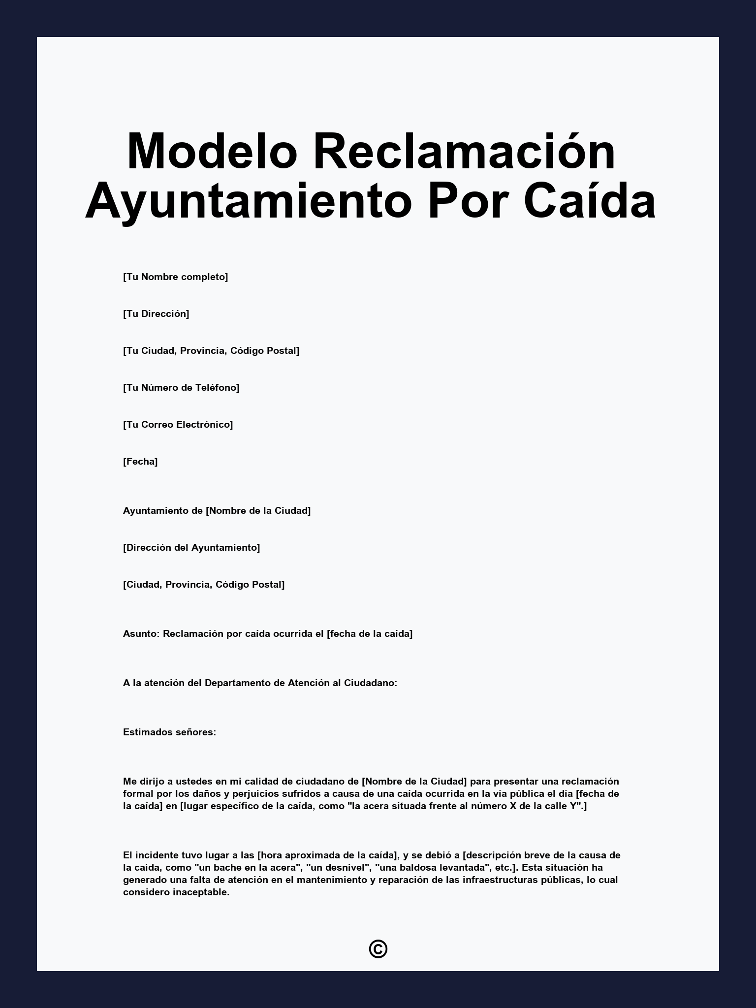 Modelo Reclamación Ayuntamiento Por Caída