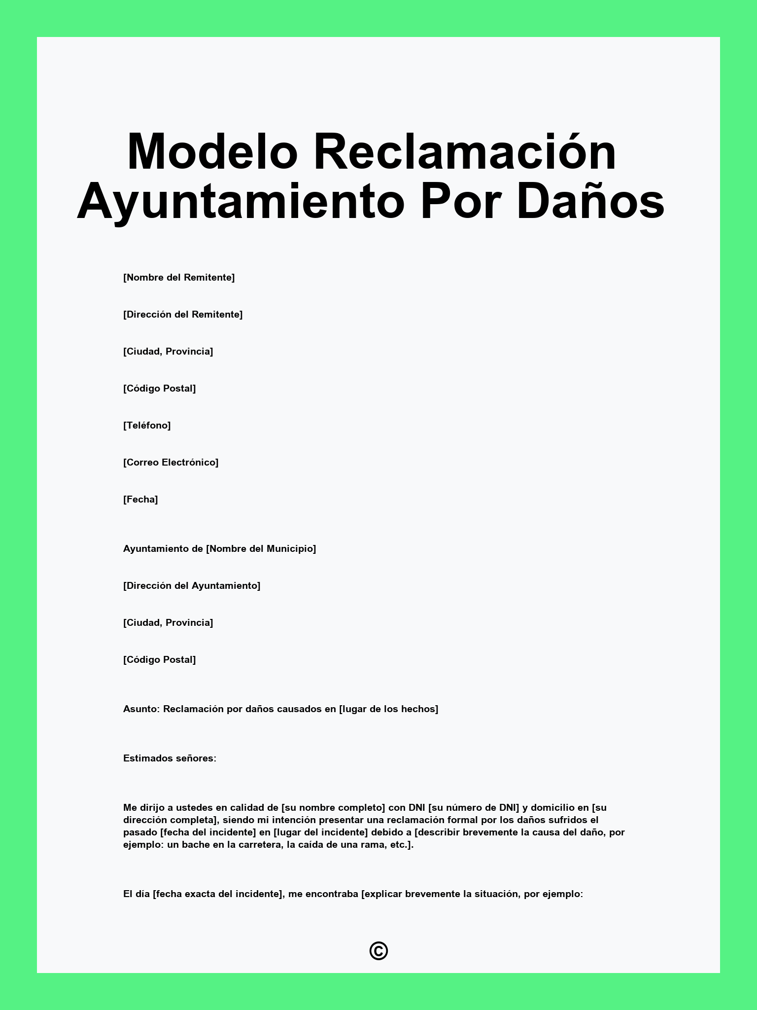 Modelo Reclamación Ayuntamiento Por Daños