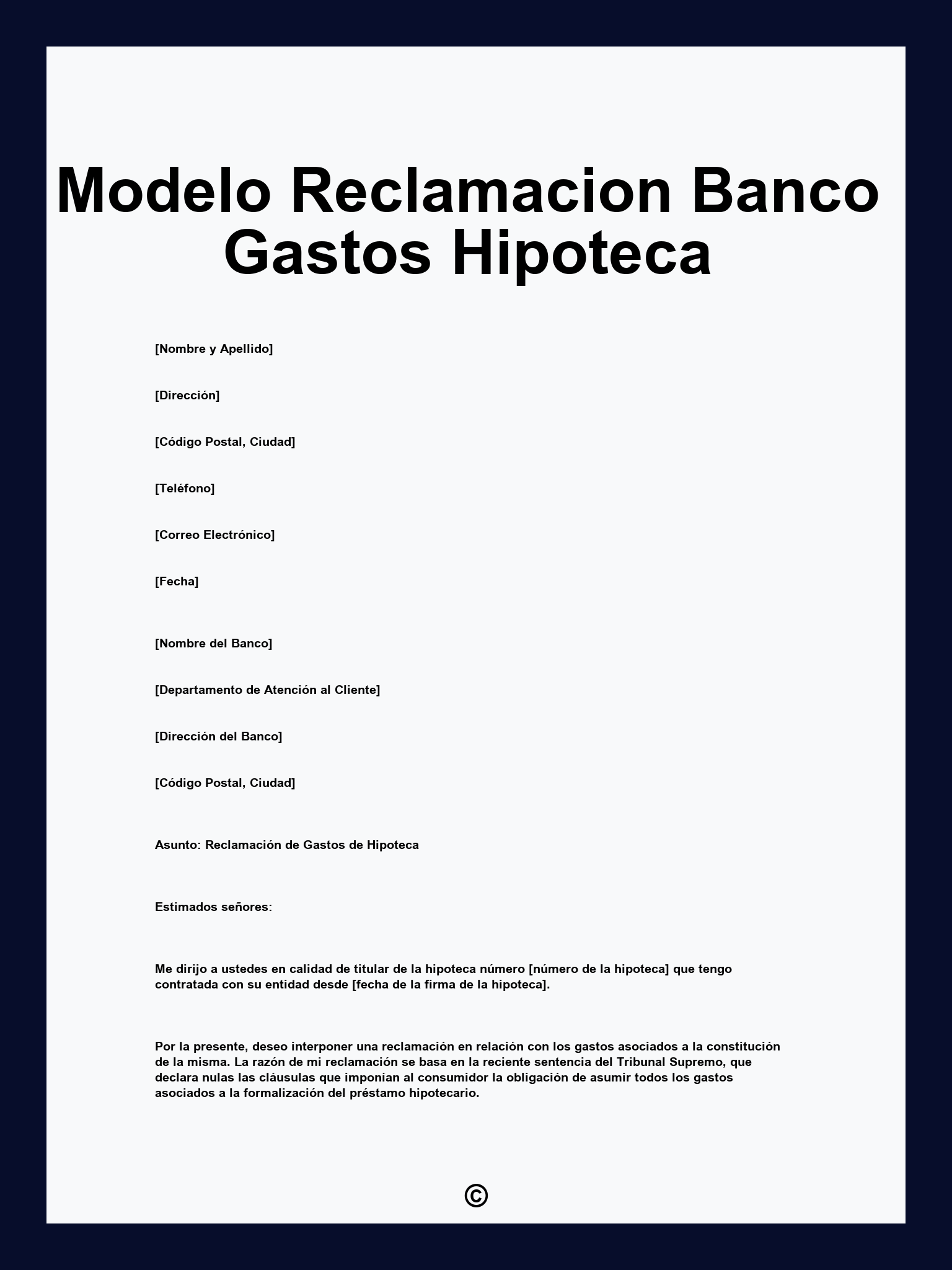 Modelo Reclamacion Banco Gastos Hipoteca