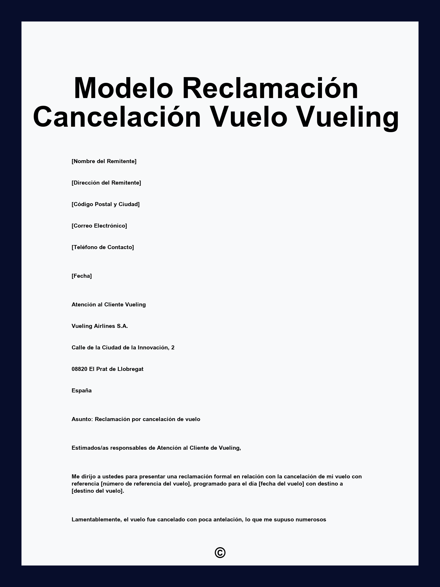 Modelo Reclamación Cancelación Vuelo Vueling