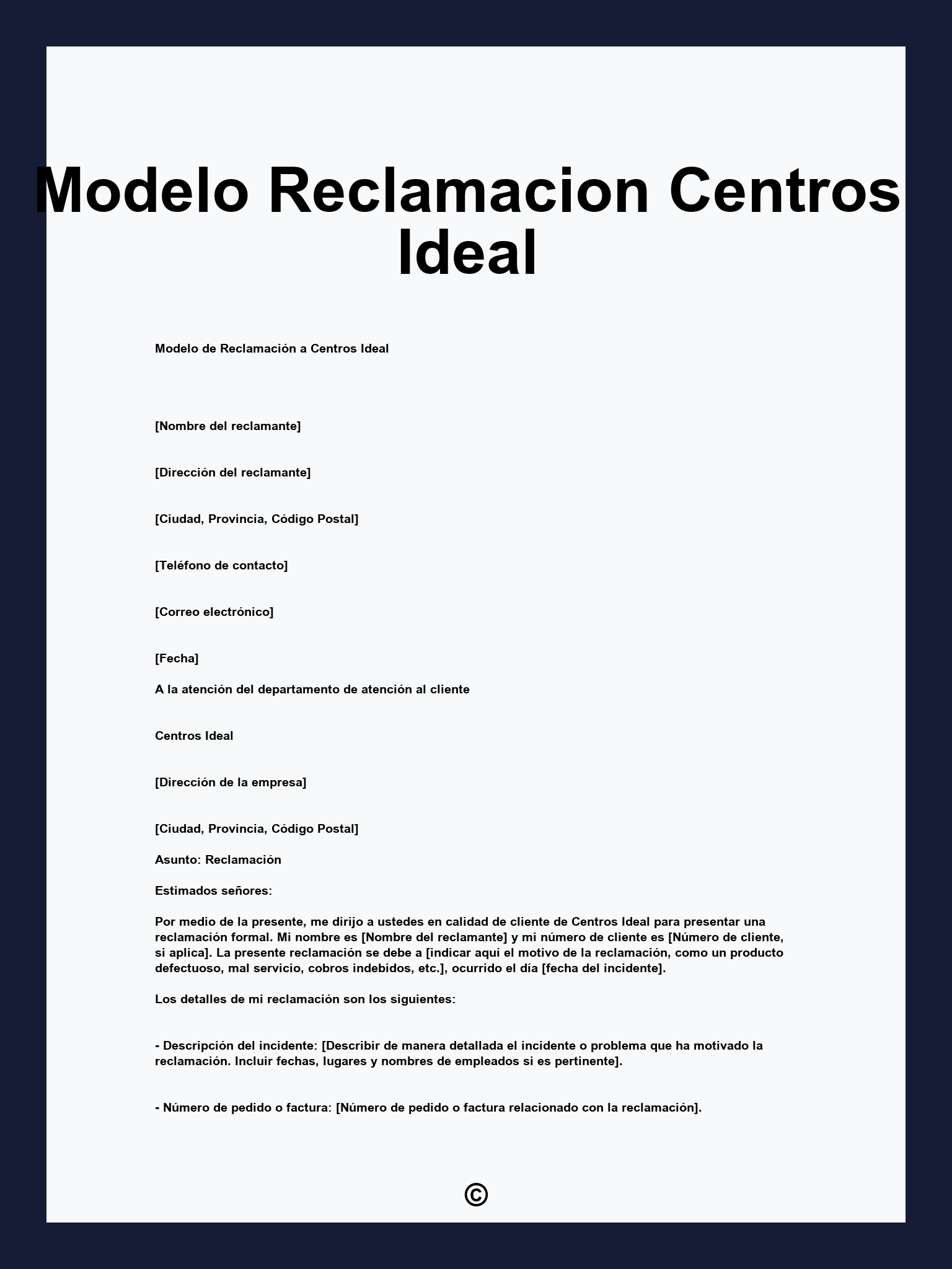 Modelo Reclamacion Centros Ideal
