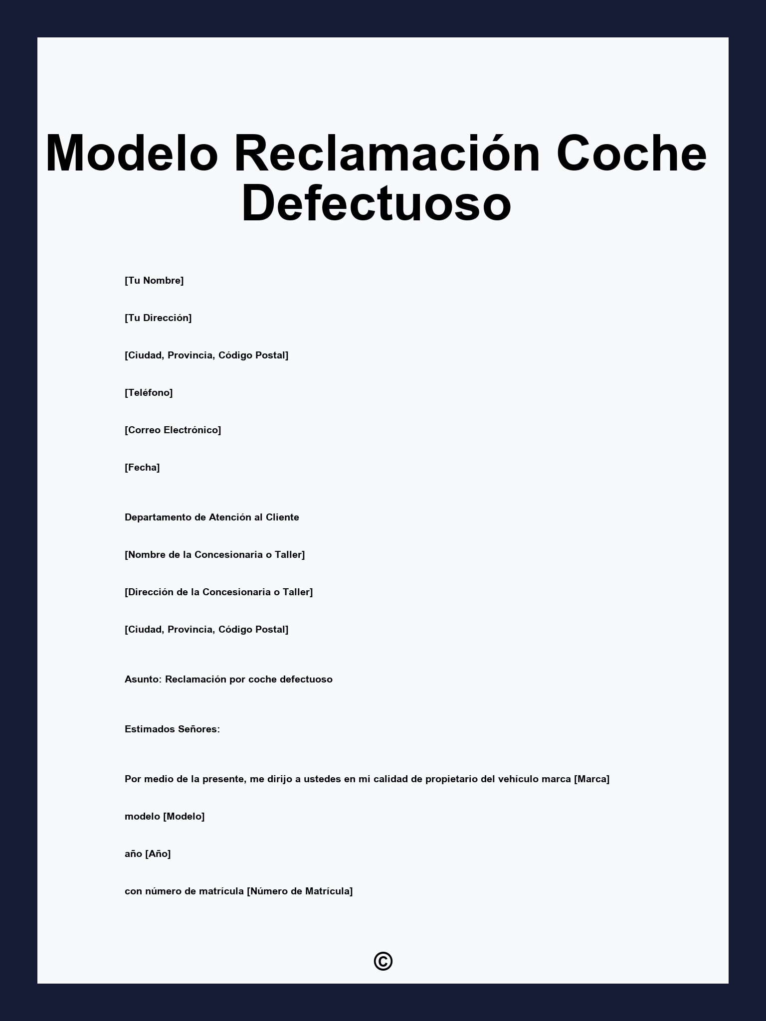 Modelo Reclamación Coche Defectuoso