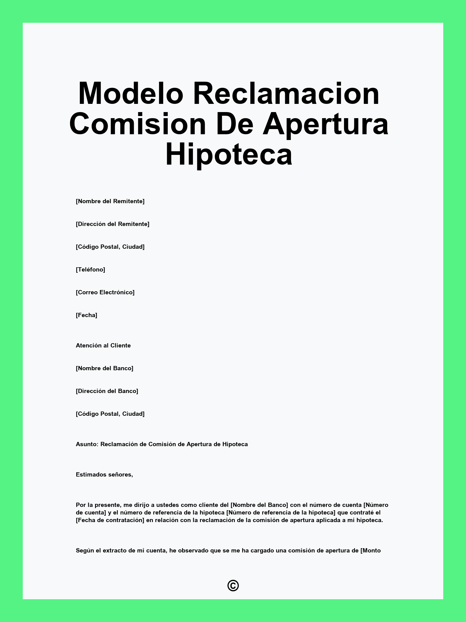 Modelo Reclamacion Comision De Apertura Hipoteca