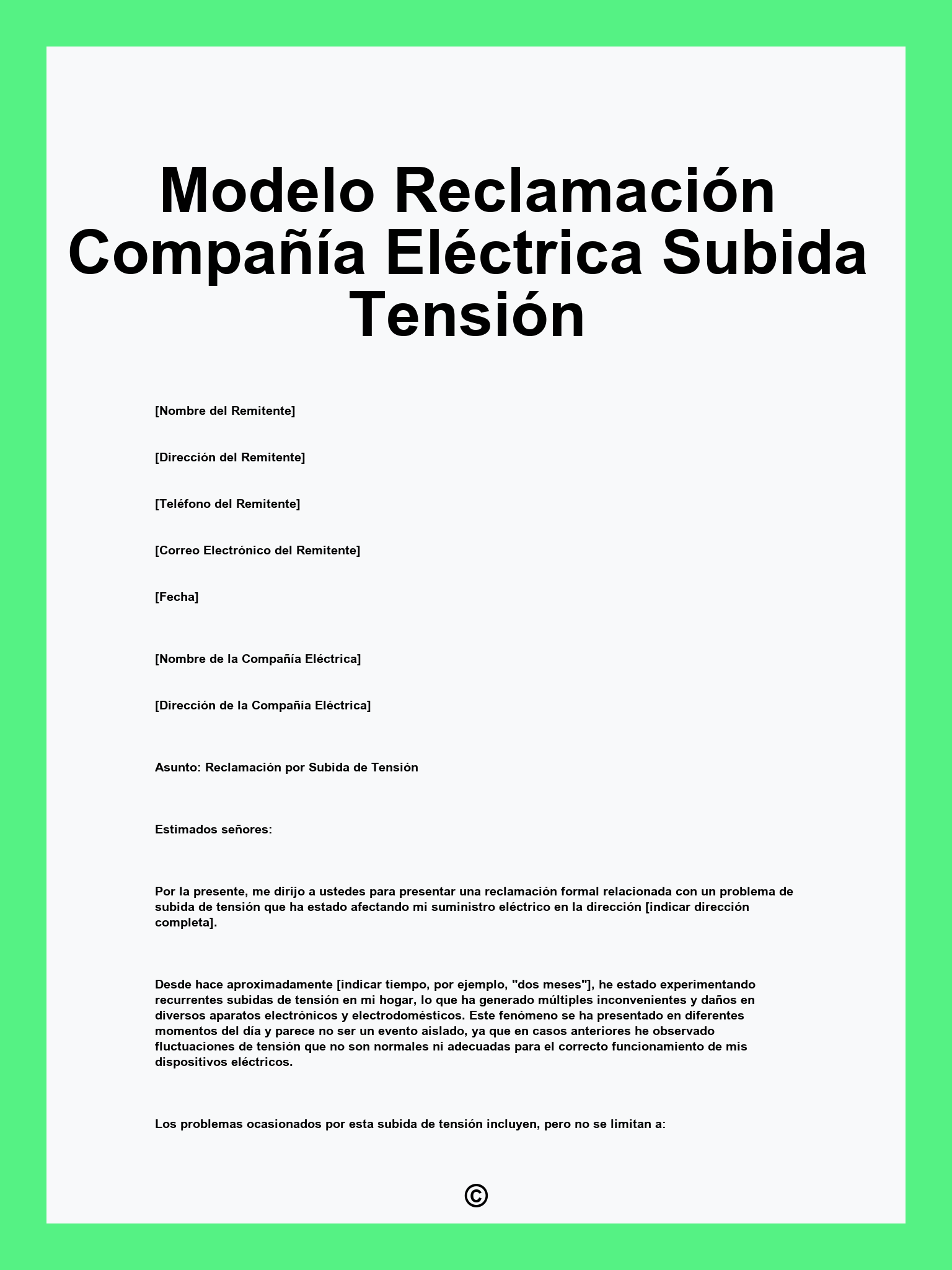 Modelo Reclamación Compañía Eléctrica Subida Tensión