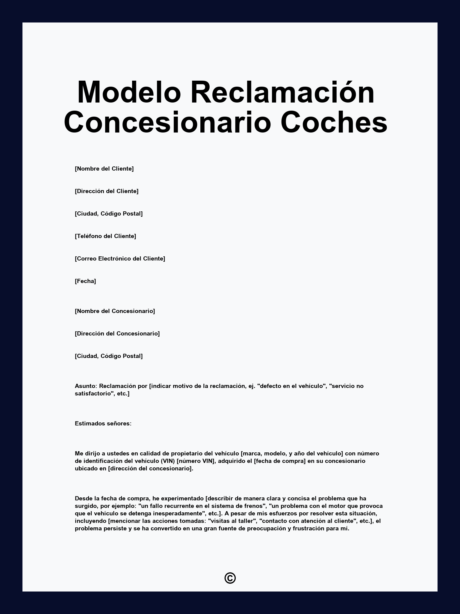 Modelo Reclamación Concesionario Coches