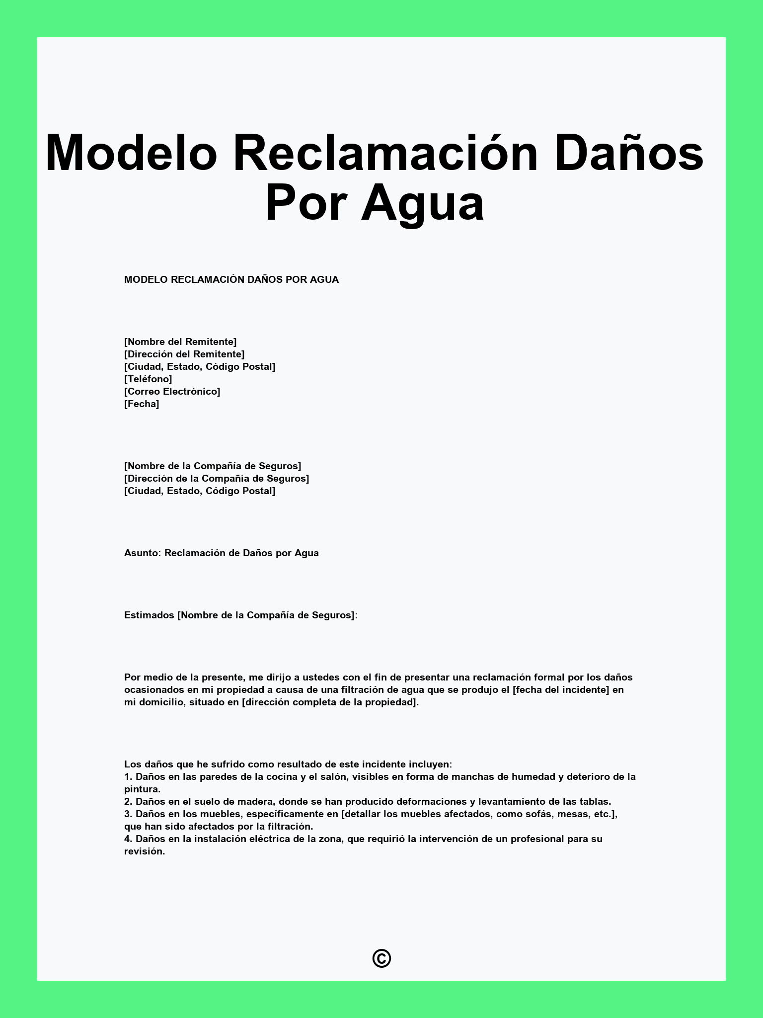 Modelo Reclamación Daños Por Agua