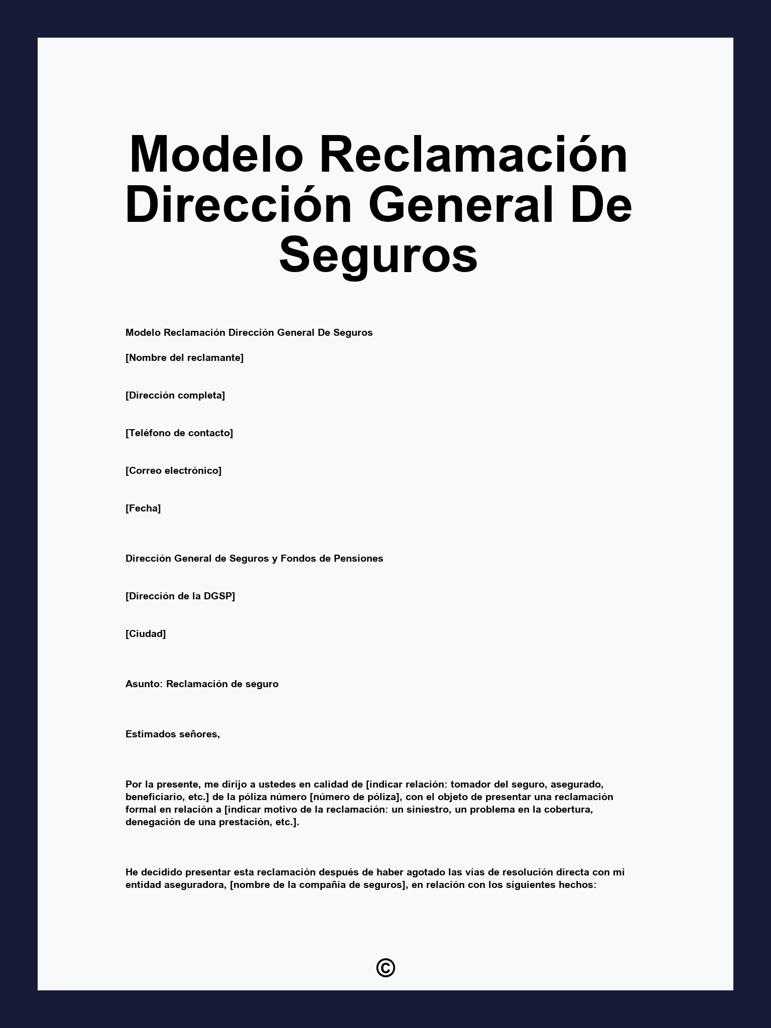 Modelo Reclamación Dirección General De Seguros