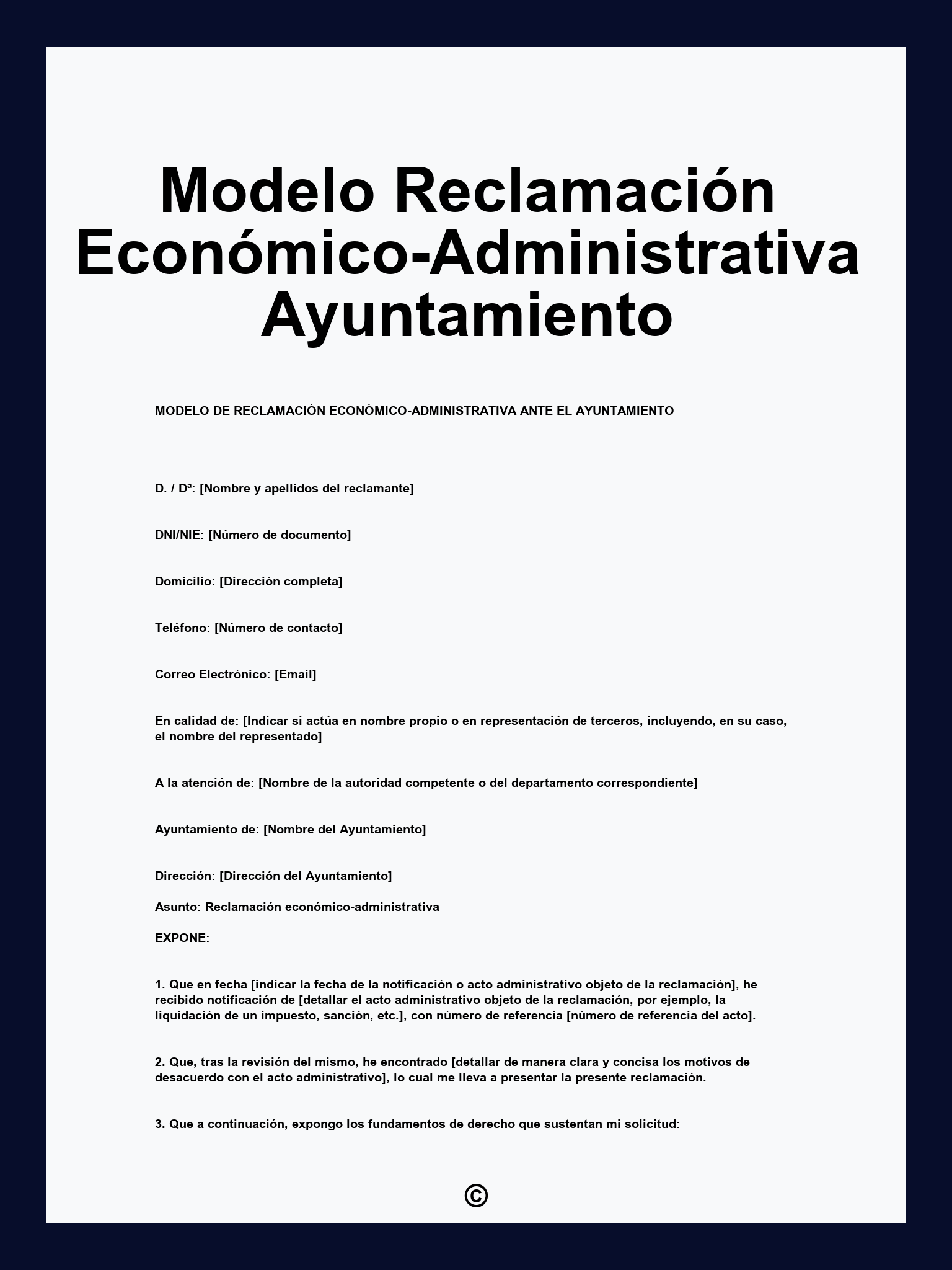 Modelo Reclamación Económico-Administrativa Ayuntamiento