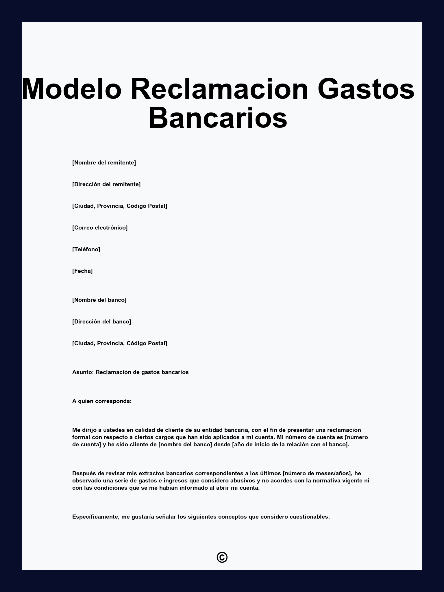 Modelo Reclamacion Gastos Bancarios
