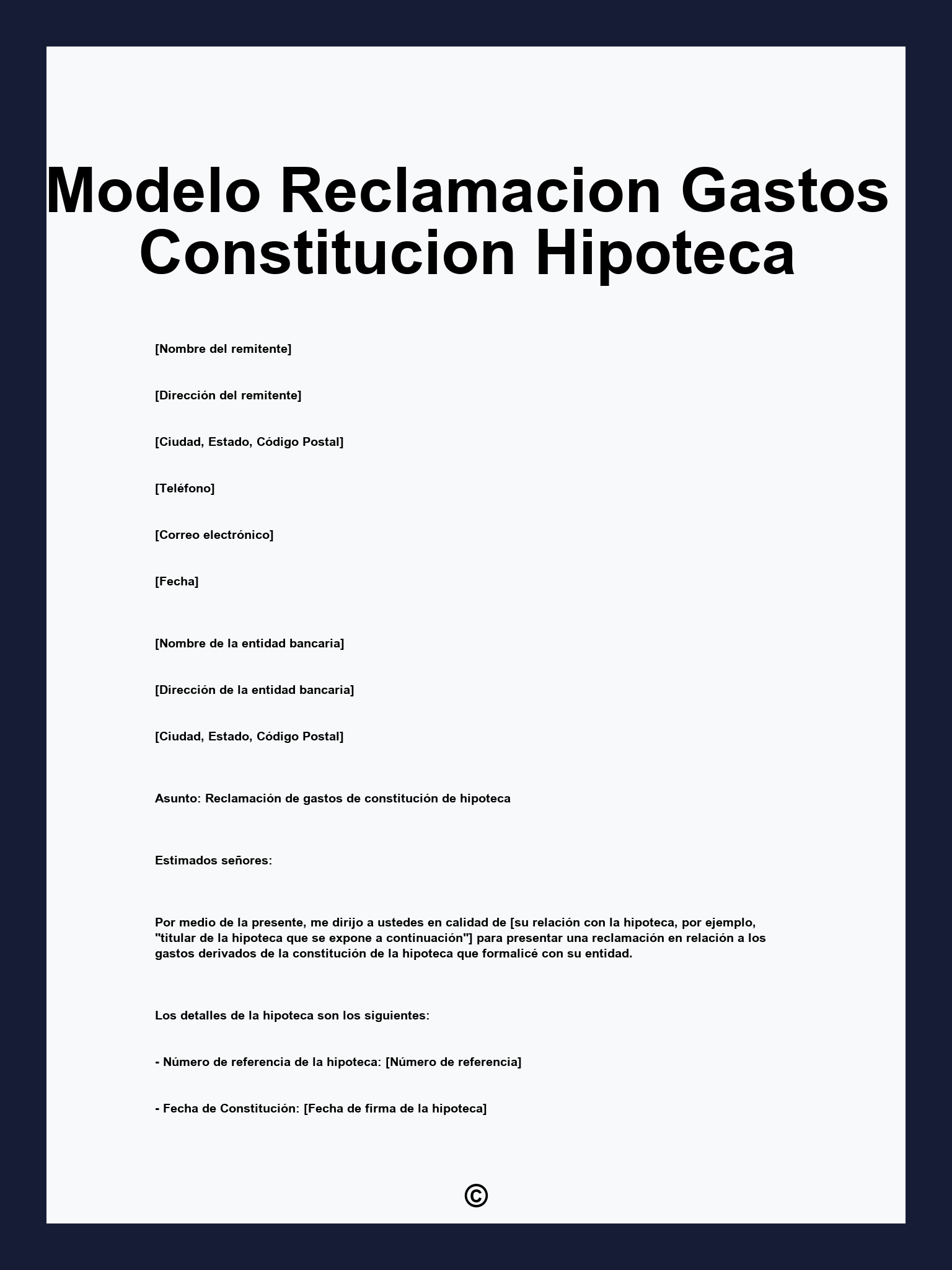Modelo Reclamacion Gastos Constitucion Hipoteca