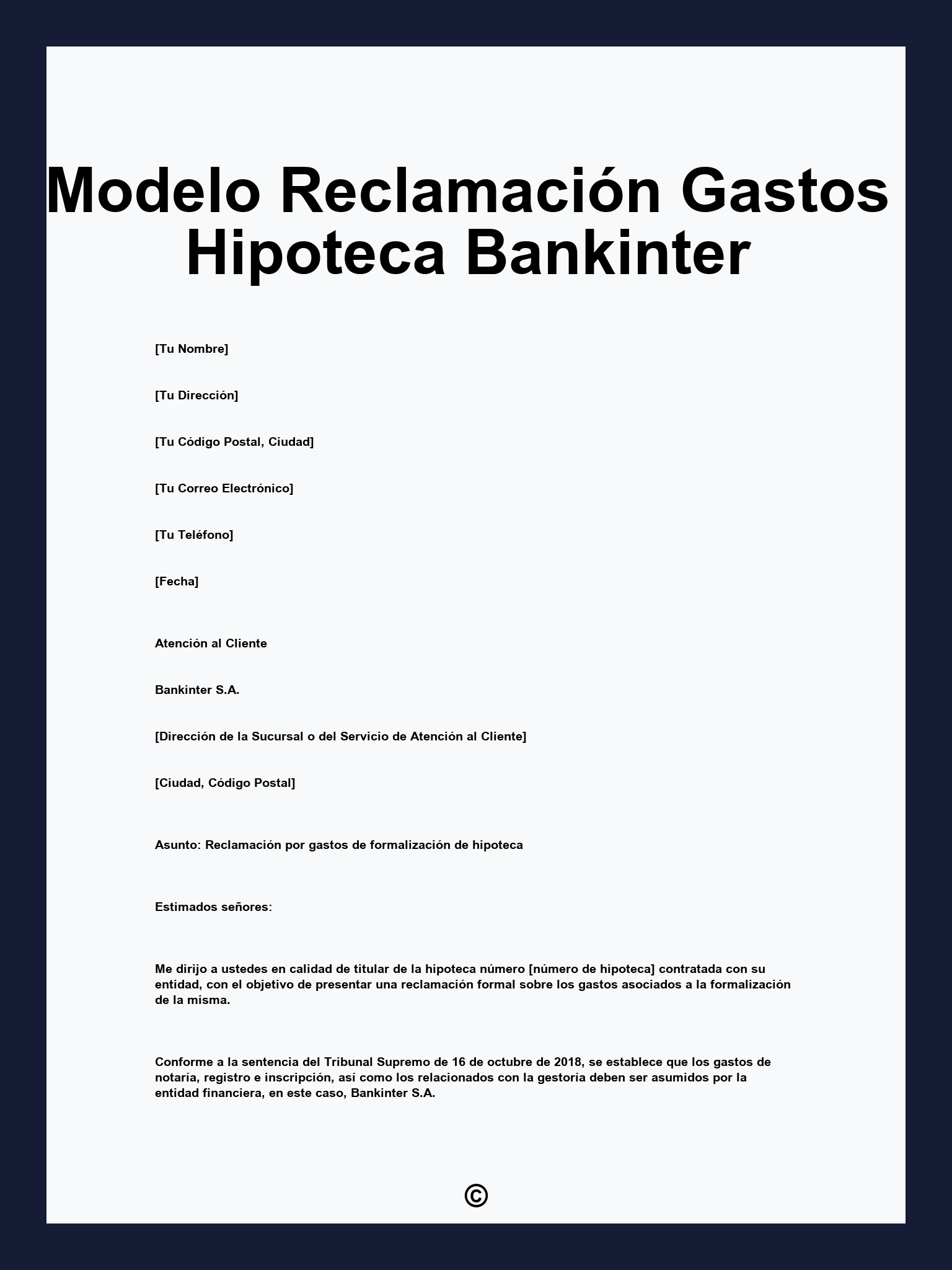Modelo Reclamación Gastos Hipoteca Bankinter