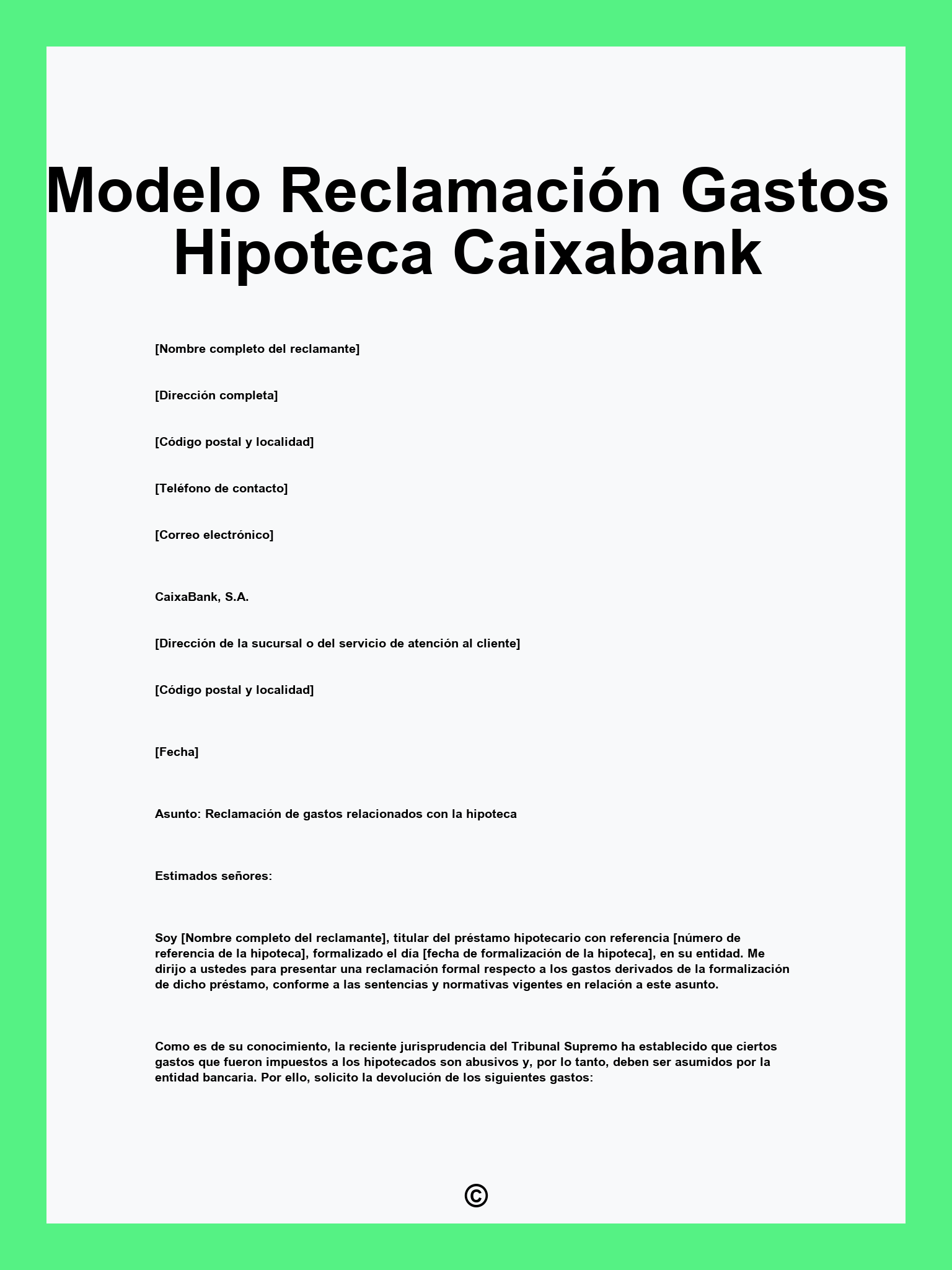 Modelo Reclamación Gastos Hipoteca Caixabank