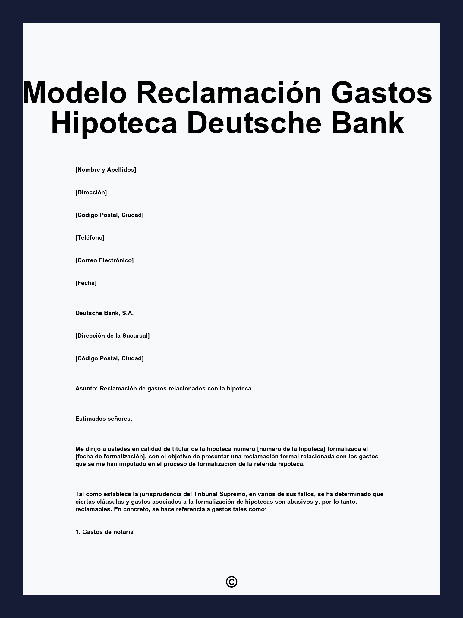 Modelo Reclamación Gastos Hipoteca Deutsche Bank