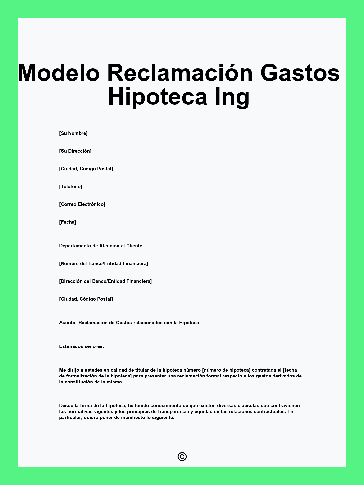 Modelo Reclamación Gastos Hipoteca Ing