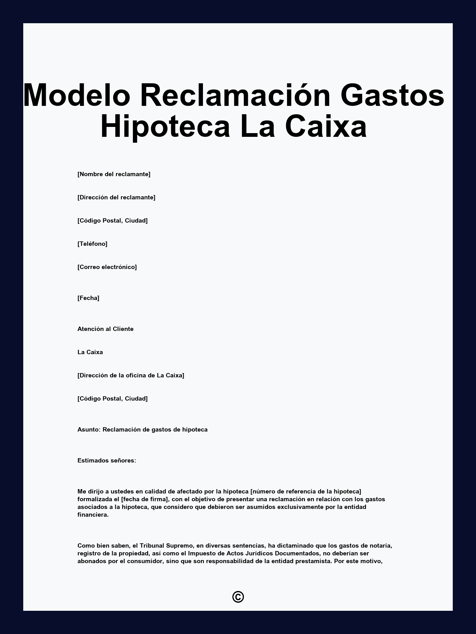 Modelo Reclamación Gastos Hipoteca La Caixa