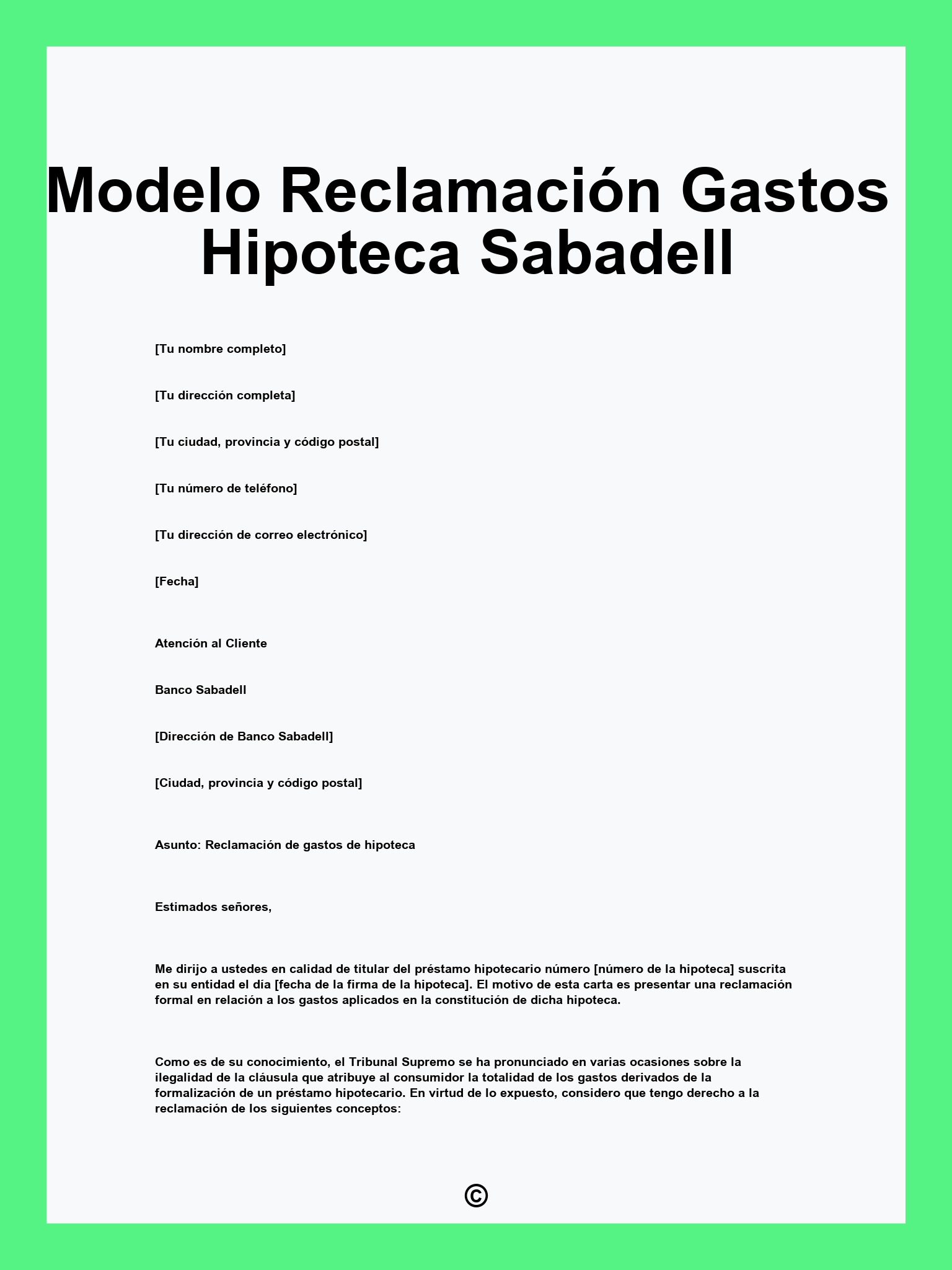 Modelo Reclamación Gastos Hipoteca Sabadell