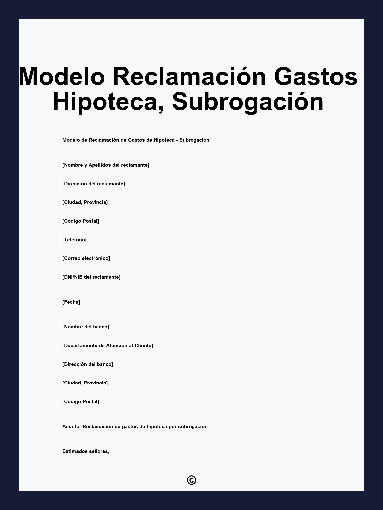 Modelo Reclamación Gastos Hipoteca, Subrogación