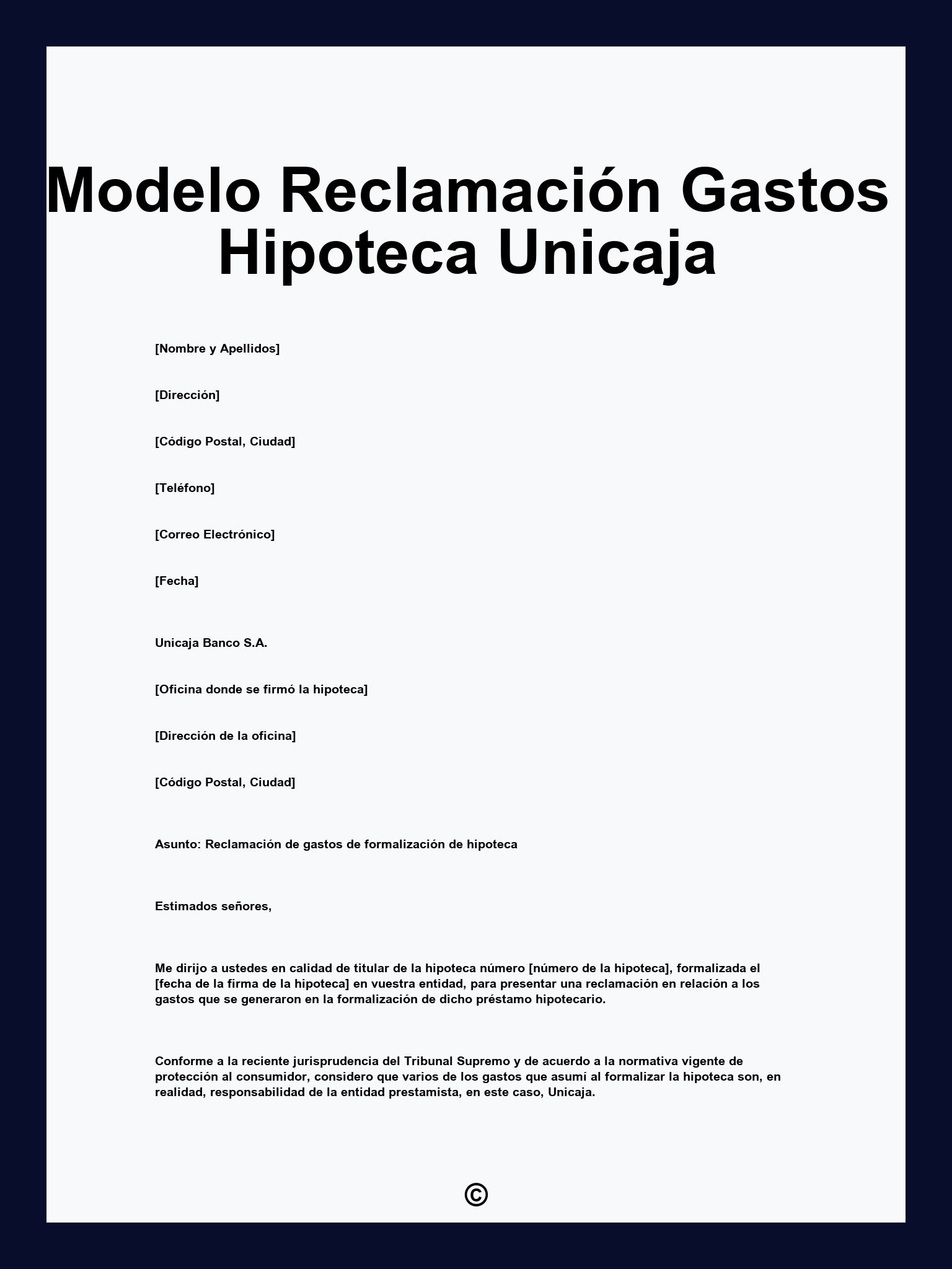 Modelo Reclamación Gastos Hipoteca Unicaja