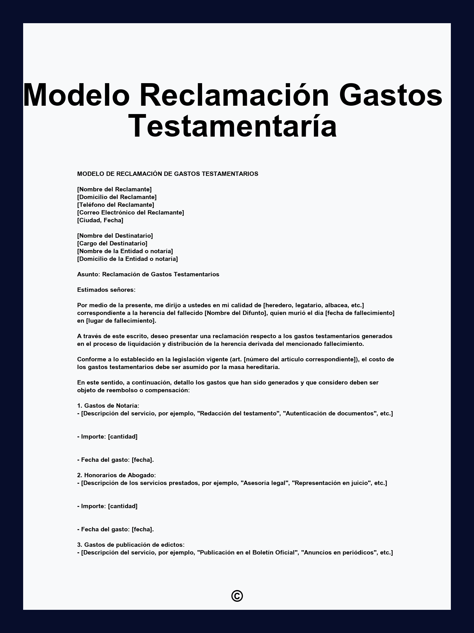 Modelo Reclamación Gastos Testamentaría