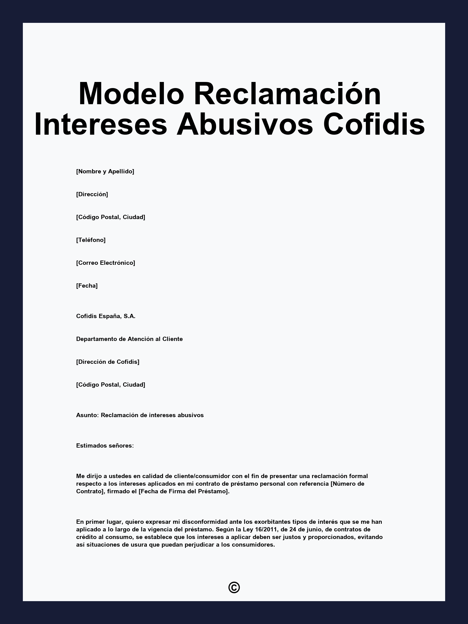 Modelo Reclamación Intereses Abusivos Cofidis