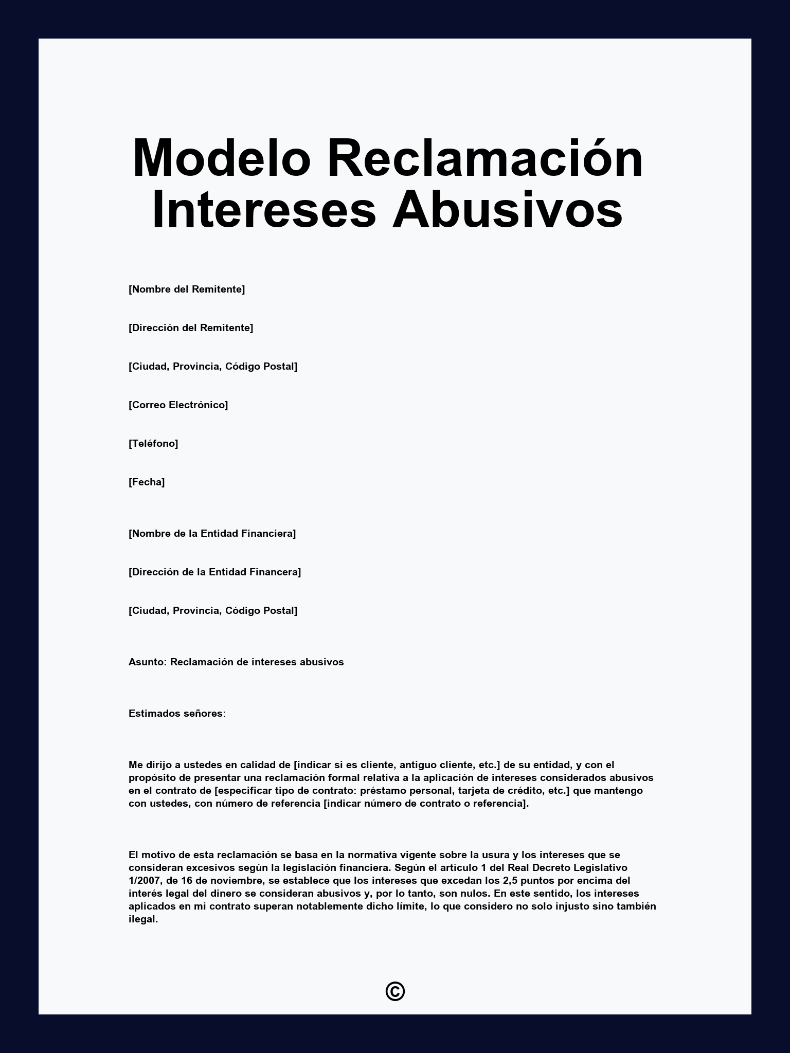Modelo Reclamación Intereses Abusivos