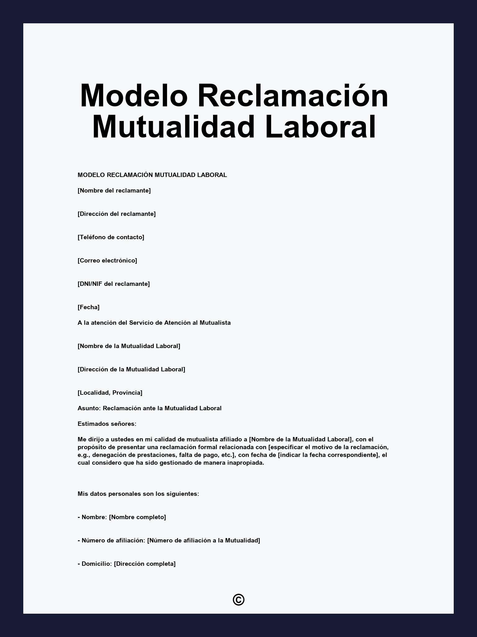 Modelo Reclamación Mutualidad Laboral