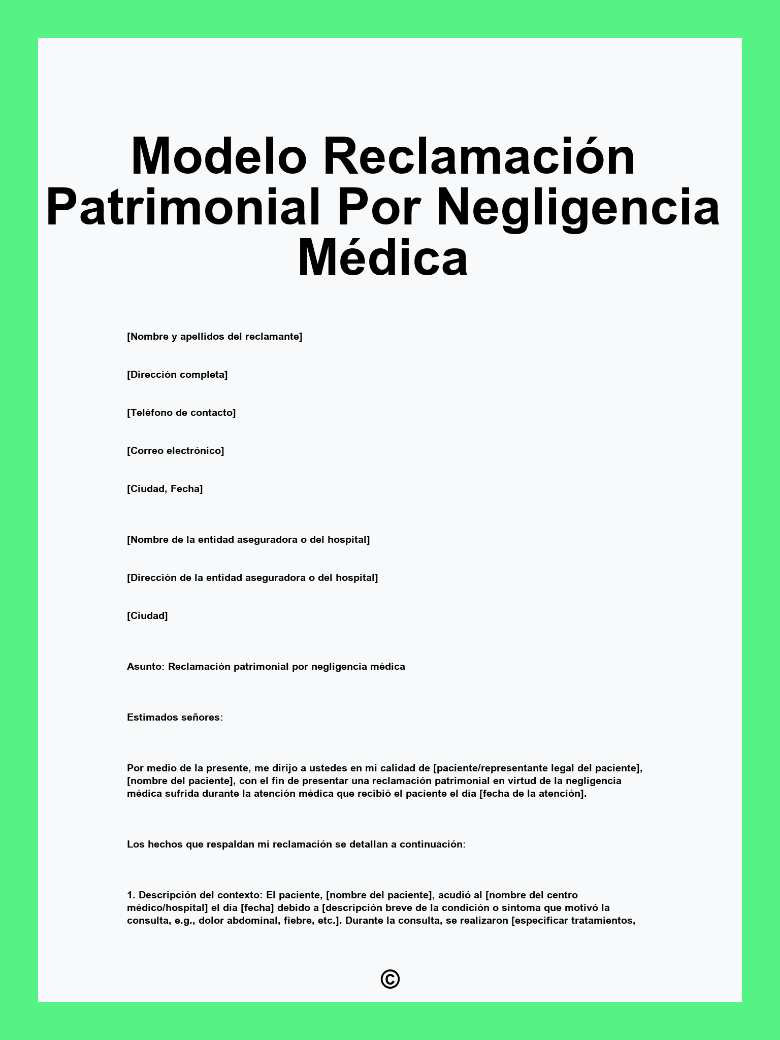 Modelo Reclamación Patrimonial Por Negligencia Médica
